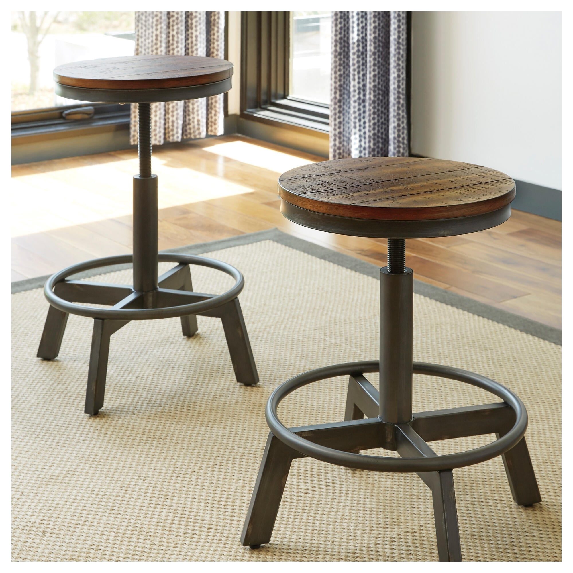 Carbon Loft Gunnar Distressed Brown Wood Aged Gunmetal Metal Counter Height Stools Set Of 2