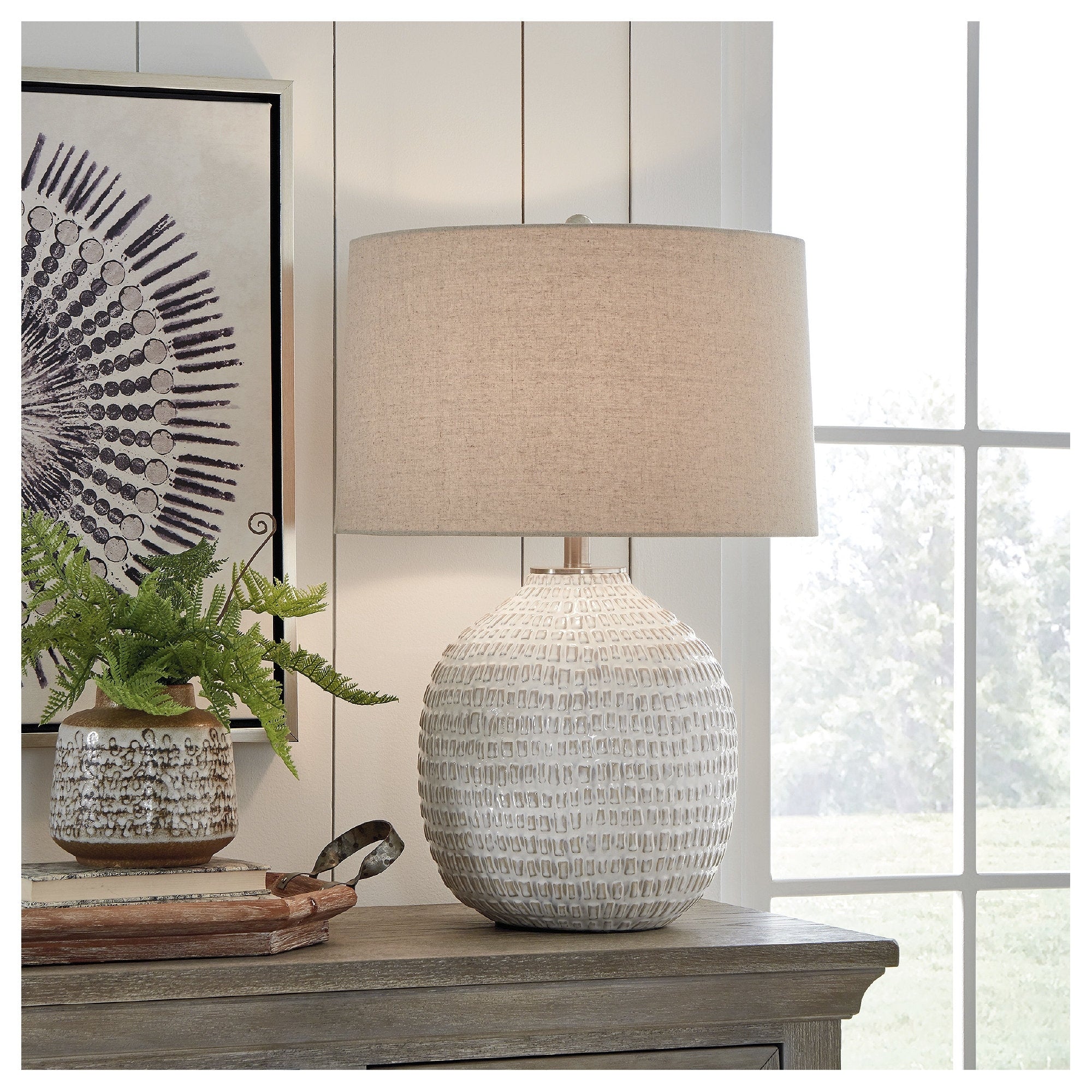 Jamon Casual Beige Ceramic Table Lamp 18 W X 18 D X 27 H