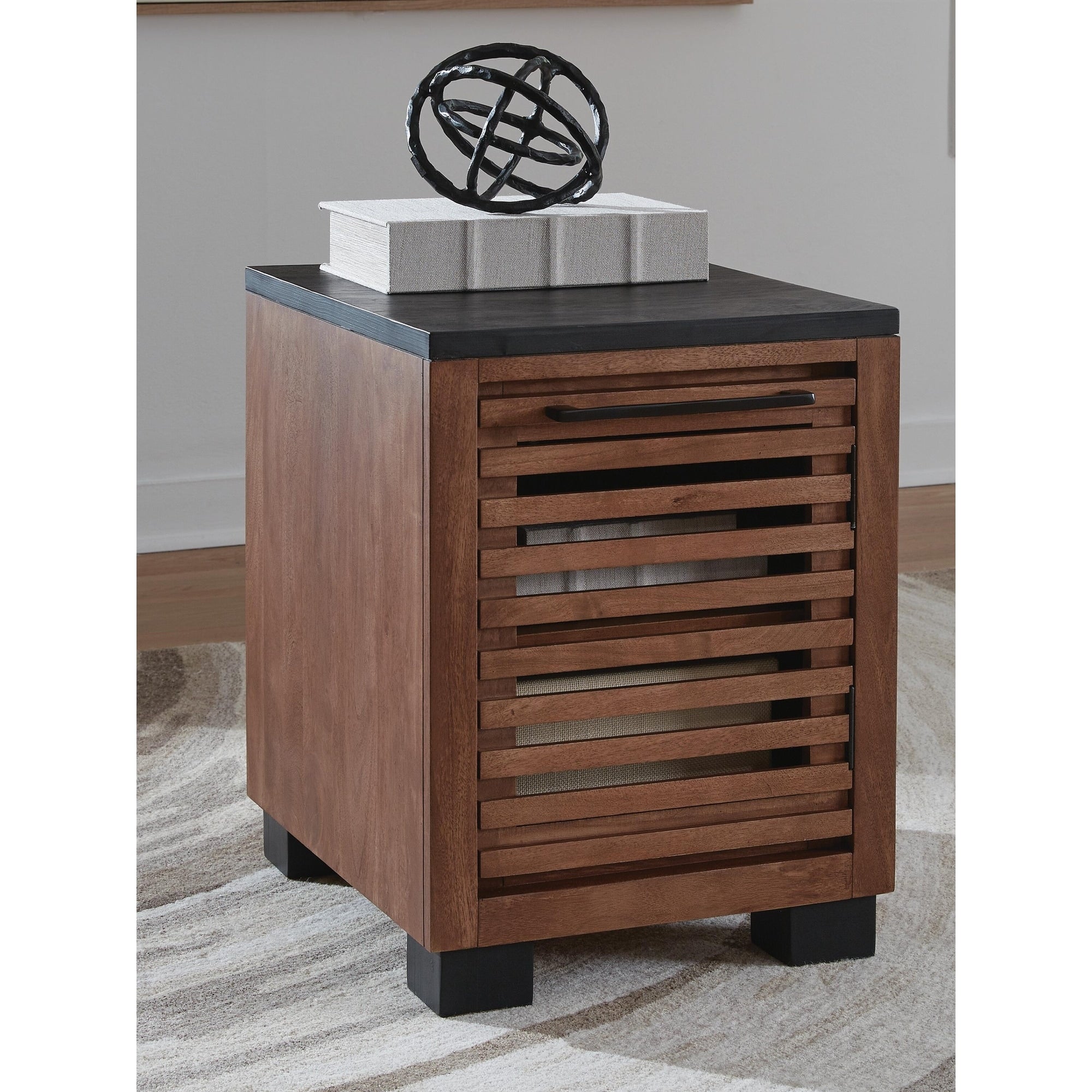 Signature Design By Ashley Kallari Black Brown Chairside End Table 18.13 W X 22.25 D X 24 H