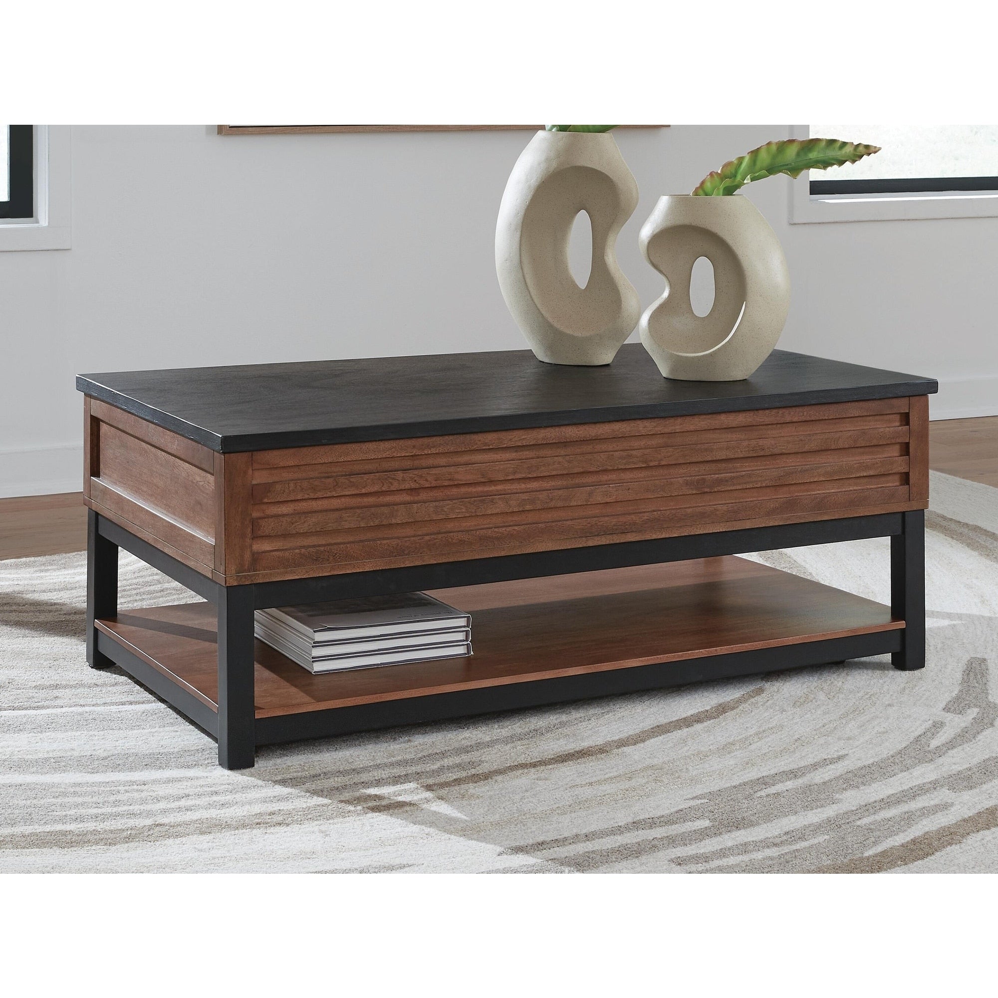 Signature Design By Ashley Kallari Black Brown Lift Top Coffee Table 47.75 W X 26.25 D X 19.63 H