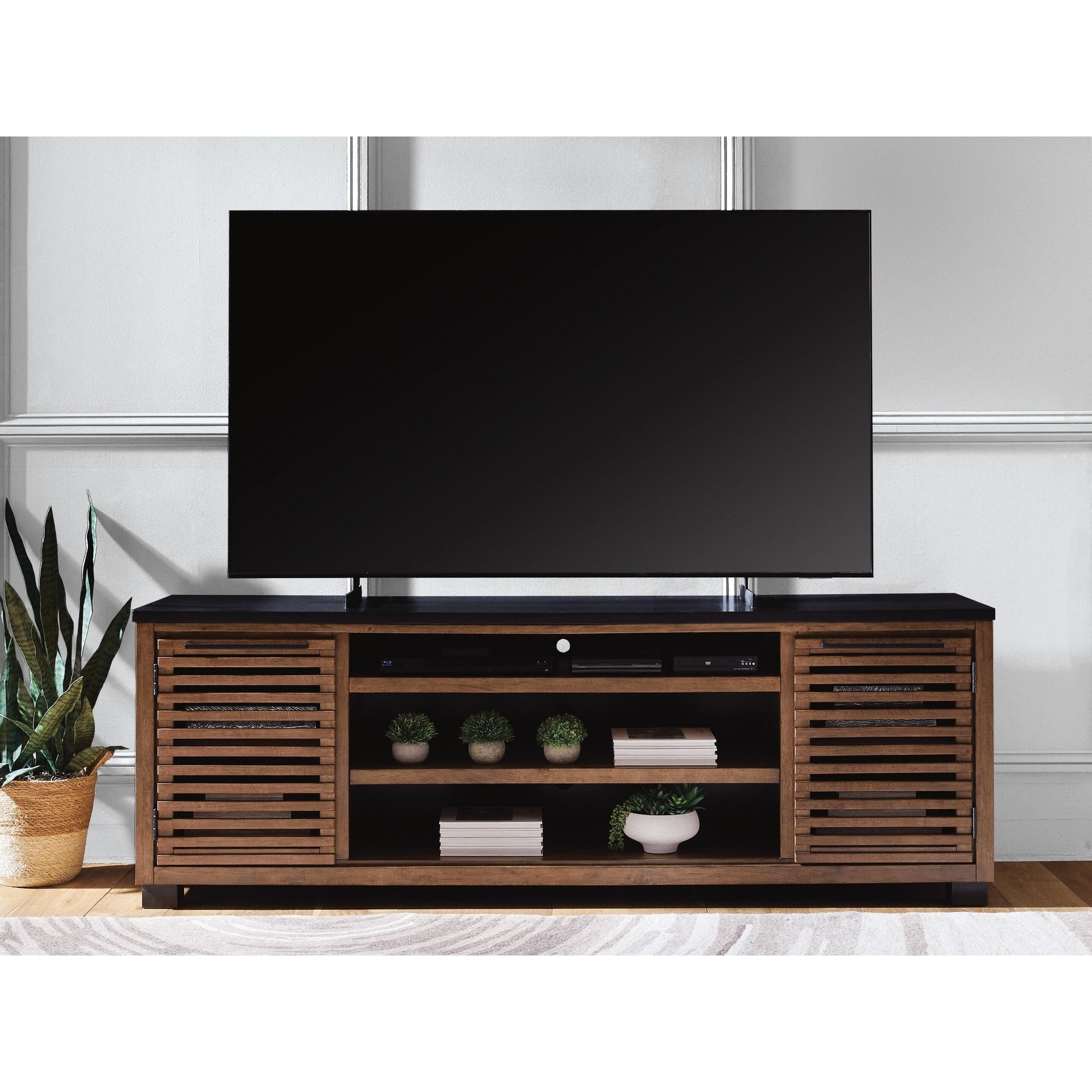 Signature Design By Ashley Kallari Warm Brown Black 84 Tv Stand For Tvs Up To 96 83 W X 20 D X 29 H