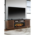 Signature Design By Ashley Kallari Warm Brown Black 84 Tv Stand With Electric Fireplace For Tvs Up To 95