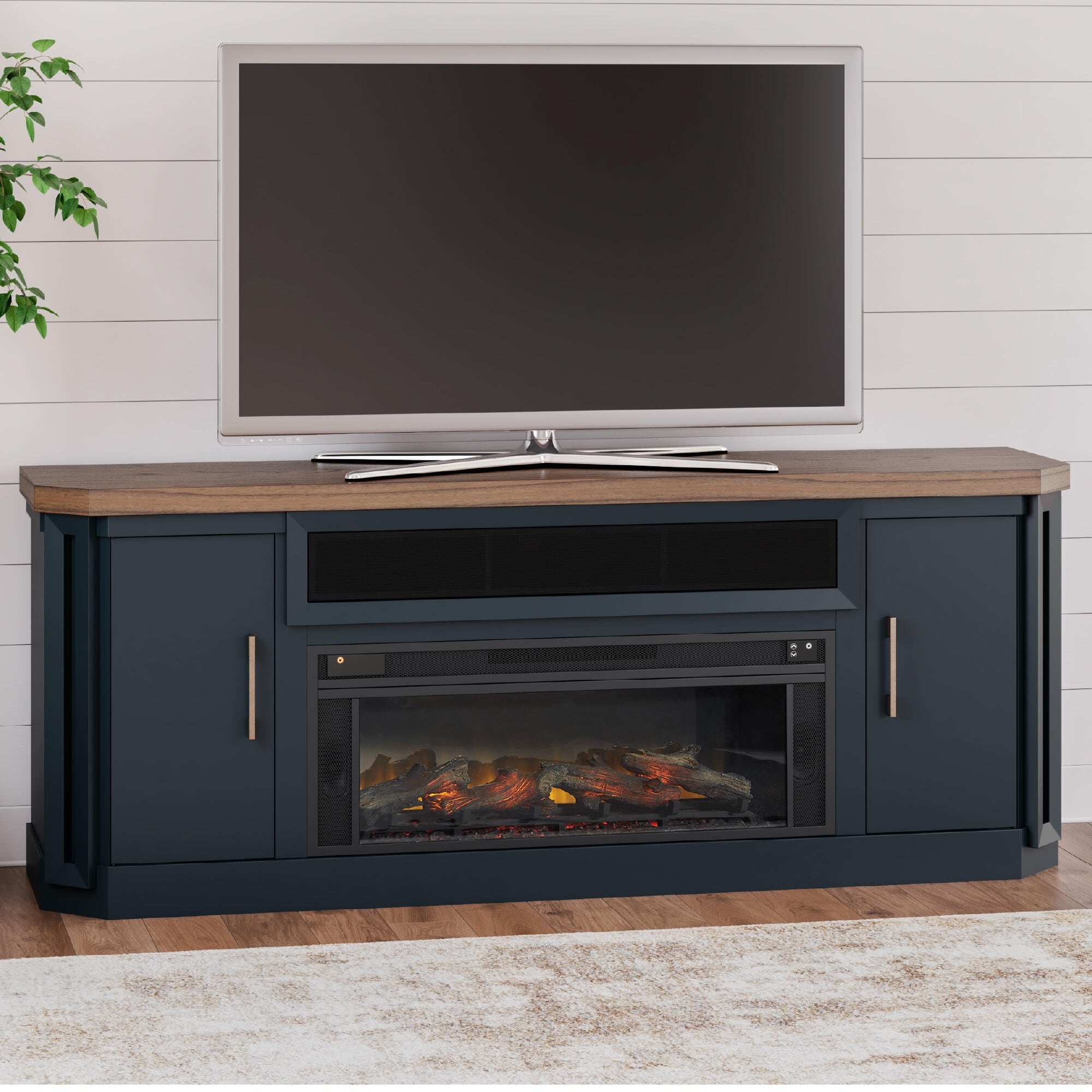 Signature Design By Ashley Landocken Brown Black 83 Tv Stand With Electric Fireplace For Tvs Up To 96 83 W X 20 D X 33 H