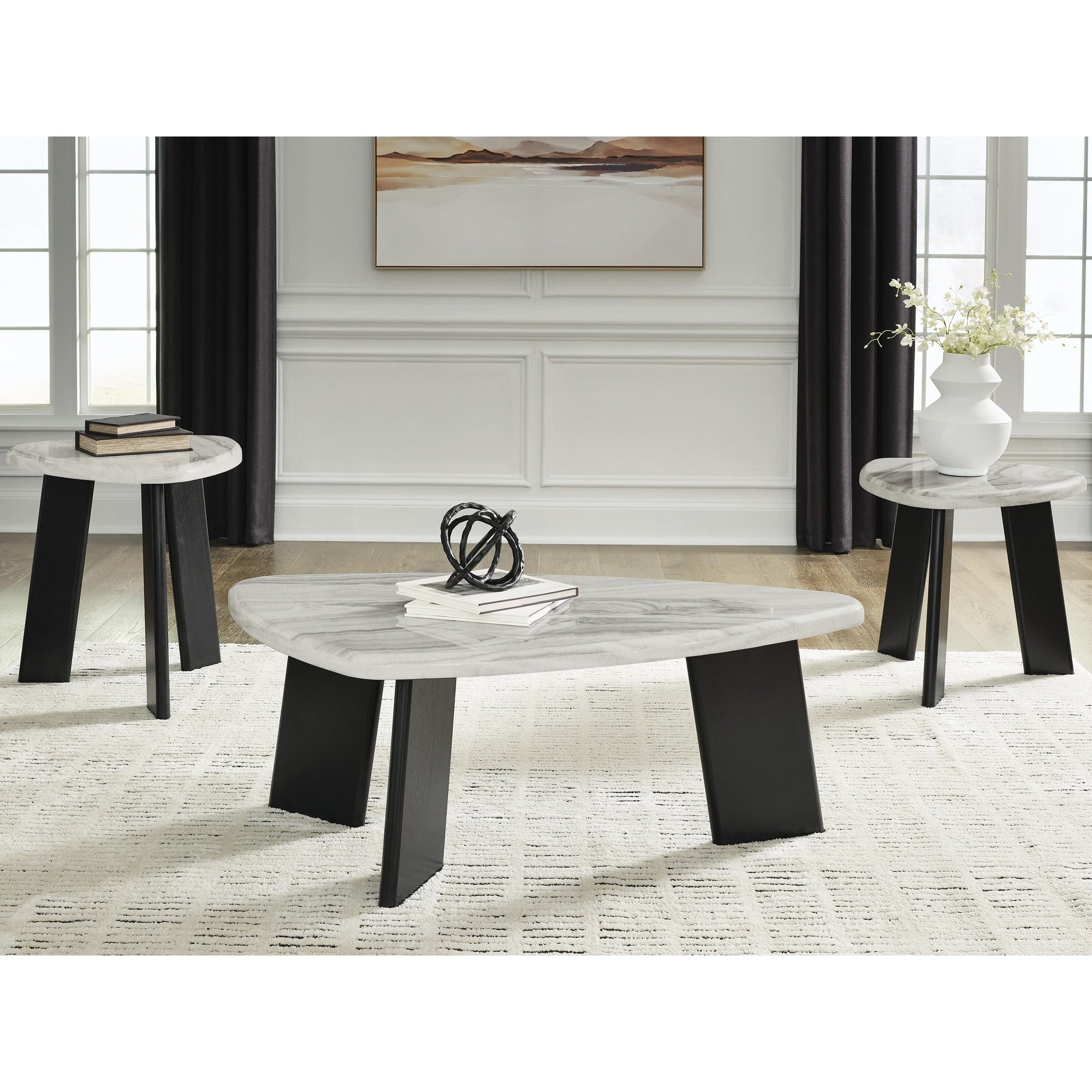 Signature Design By Ashley Lilyberg Gray Black Table Set Of 3 51 W X 30 D X 19 H