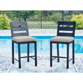Signature Design By Ashley Mabry Shores Navy Blue Beige Outdoor Counter Height Bar Stool Set Of 2 20 W X 23 D X 44 H