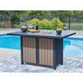 Signature Design By Ashley Mabry Shores Navy Blue Brown Outdoor Bar Table With Fire Pit 70 W X 42 D X 39 H