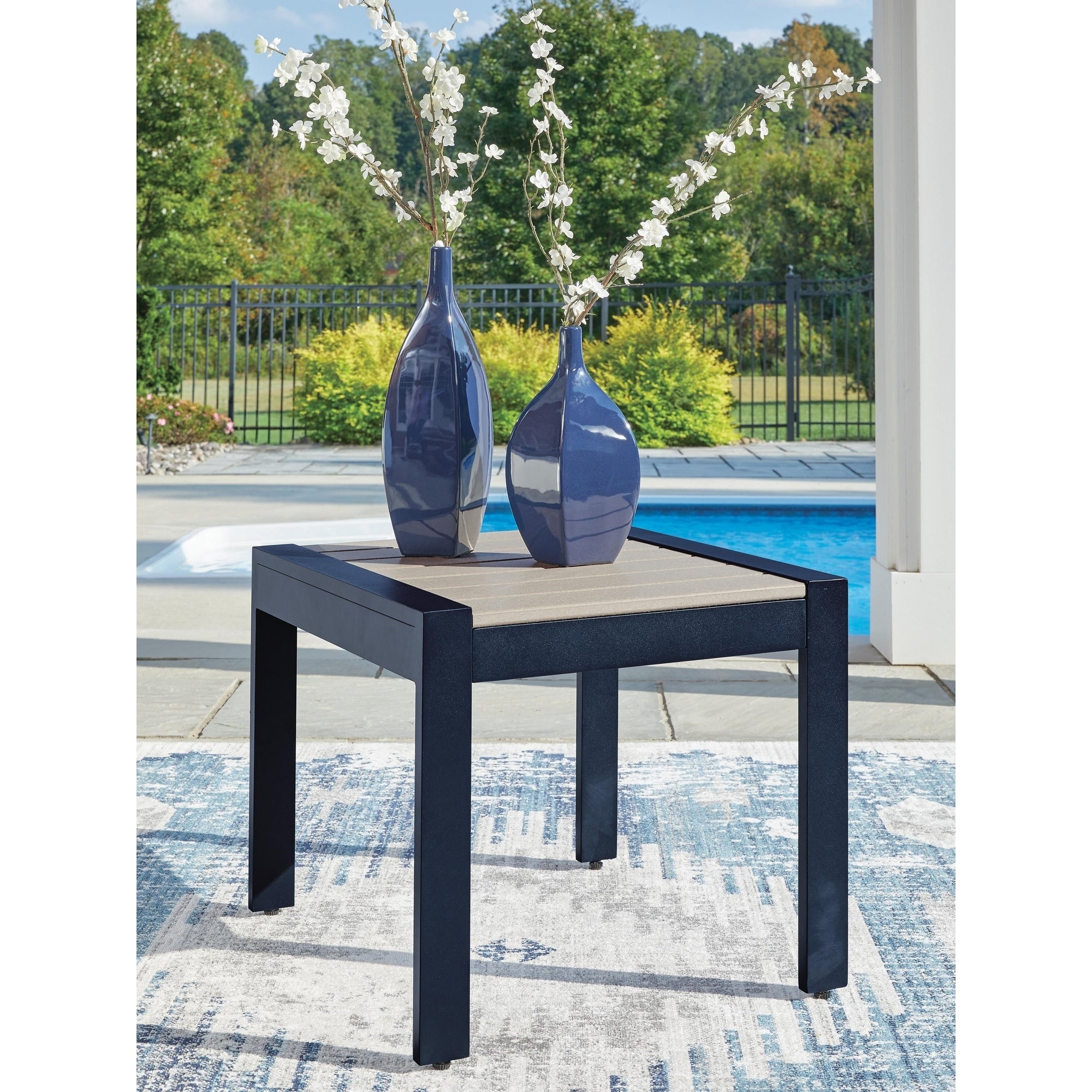 Signature Design By Ashley Mabry Shores Navy Blue Brown Outdoor End Table 24 W X 22 D X 20 H