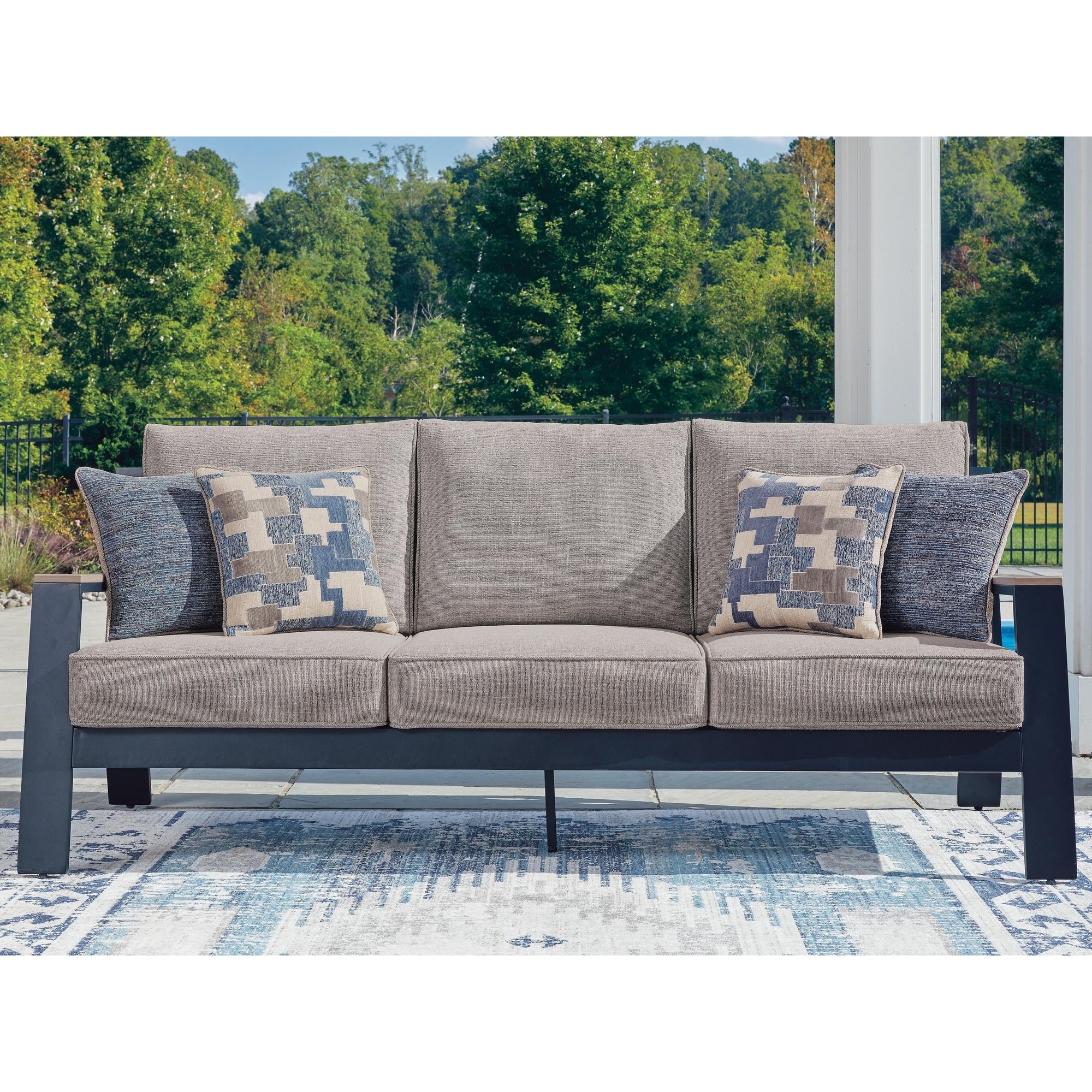 Signature Design By Ashley Mabry Shores Navy Blue Gray Outdoor Sofa With Cushion