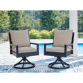Signature Design By Ashley Mabry Shores Navy Blue Gray Outdoor Swivel Chair With Cushion Set Of 2 24 W X 29 D X 39 H