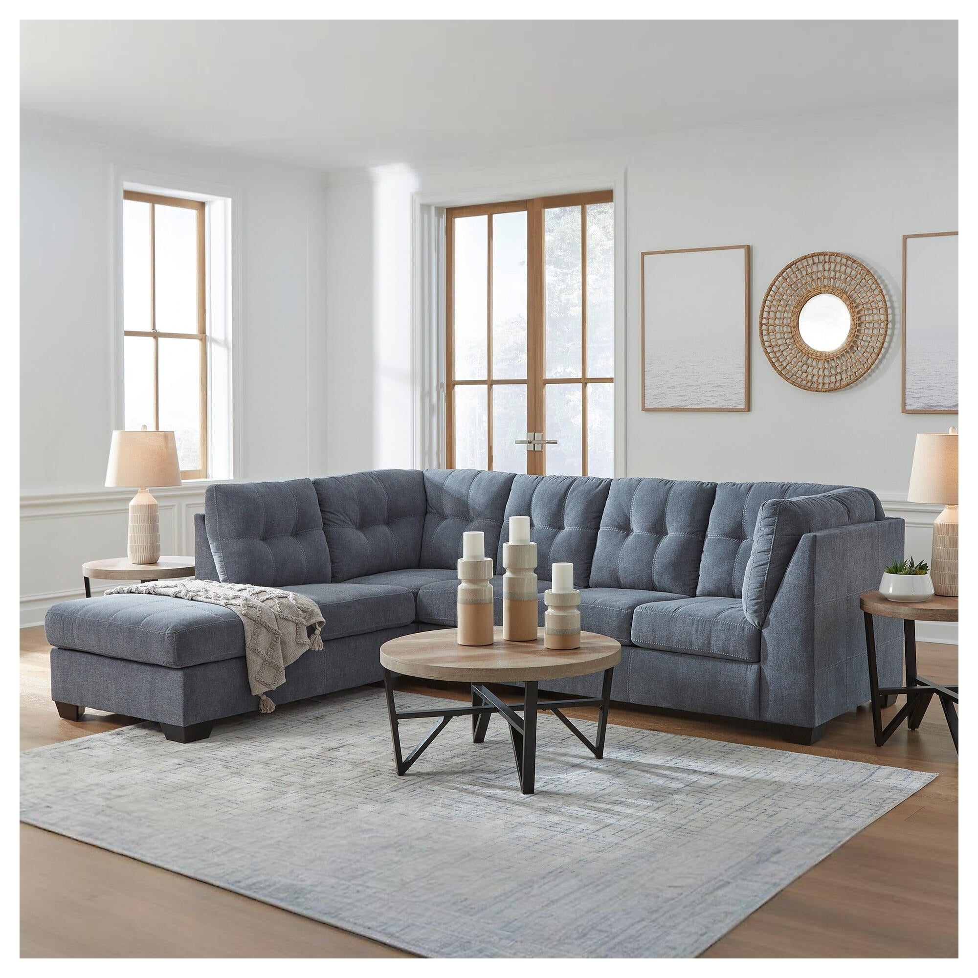 Signature Design By Ashley Marleton Dark Blue 2 Piece Sectional With Chaise 115 W X 91 D X 38 H