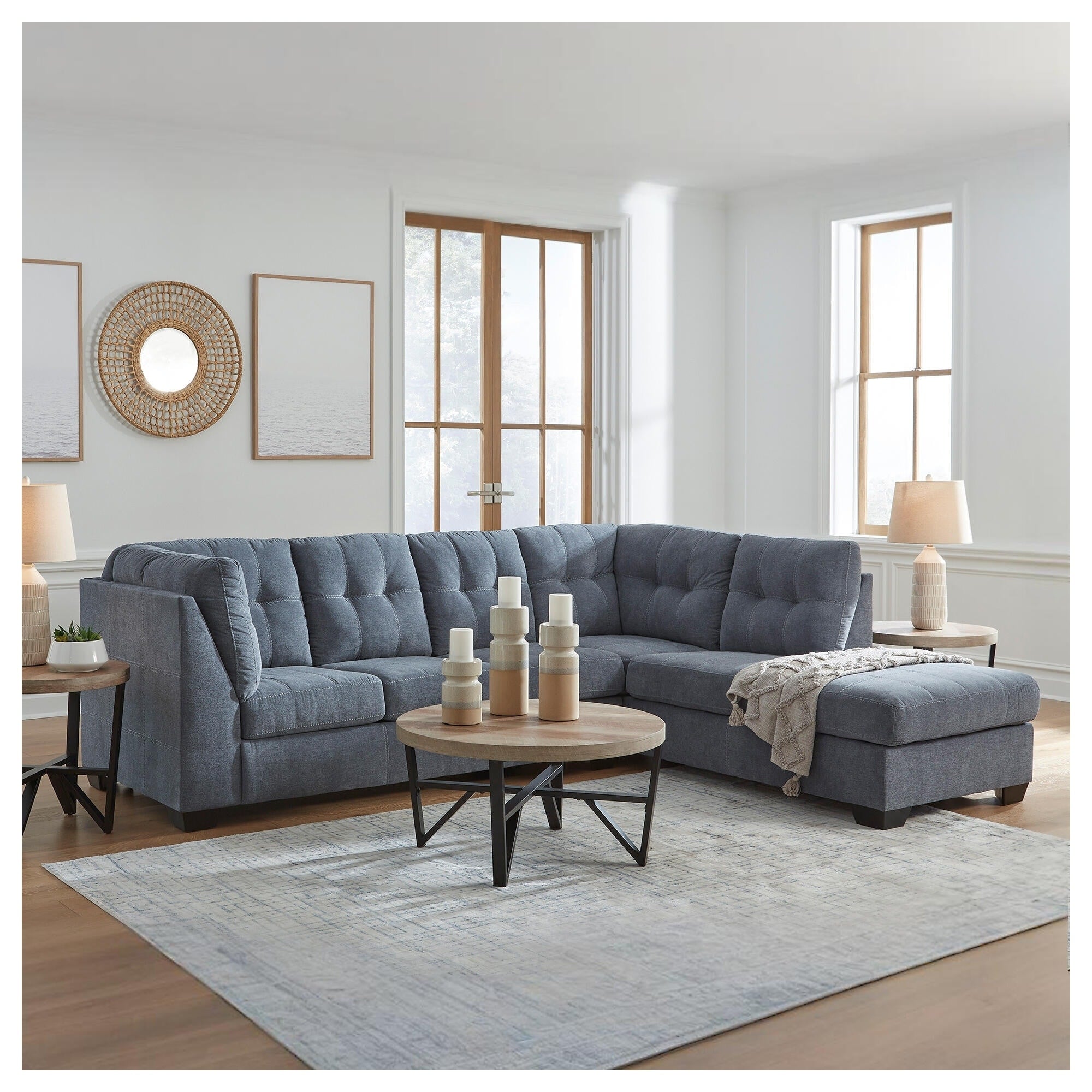 Signature Design By Ashley Marleton Dark Blue 2 Piece Sleeper Sectional With Chaise 115 W X 91 D X 38 H