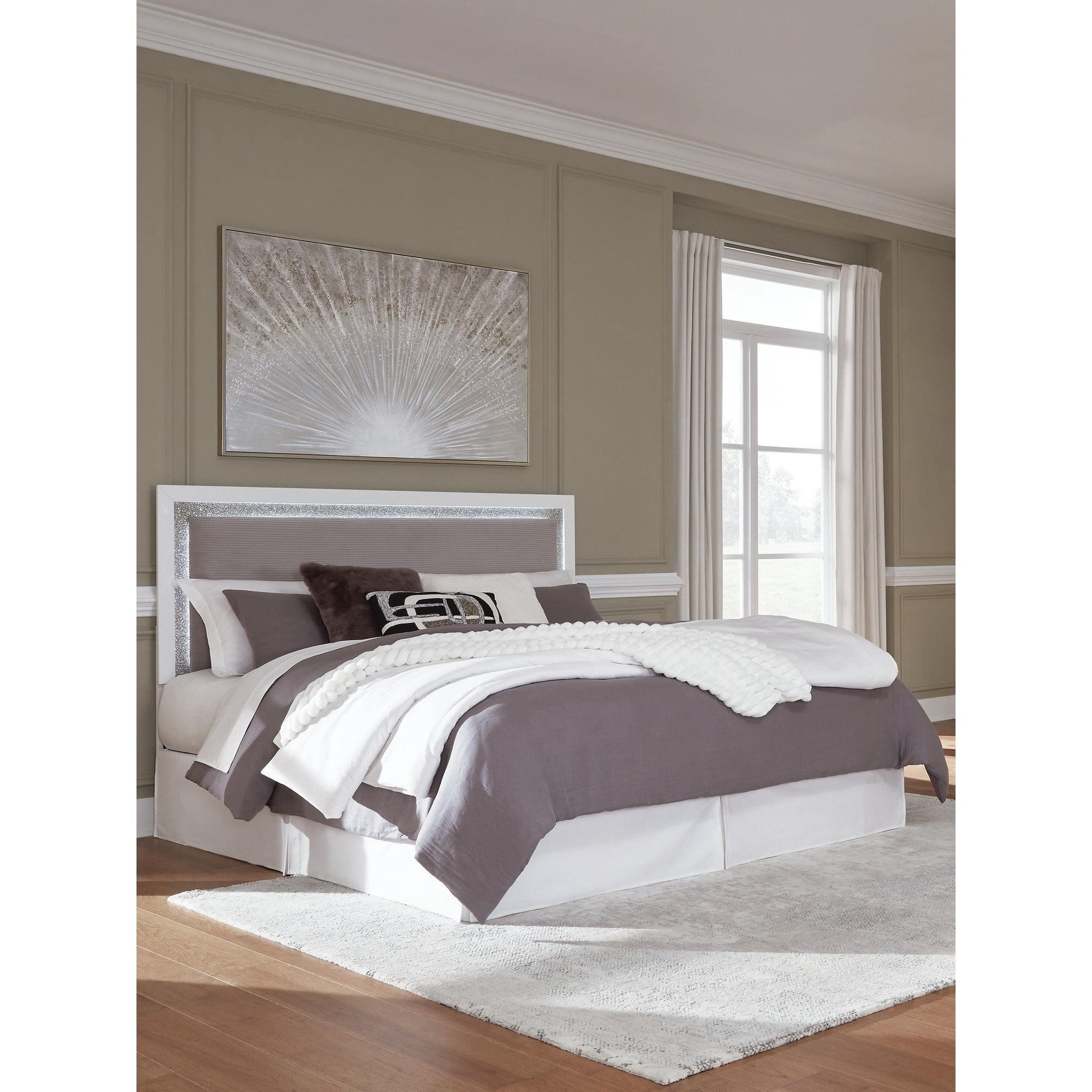 Signature Design By Ashley Marzoni White Gray King Upholstered Panel Headboard