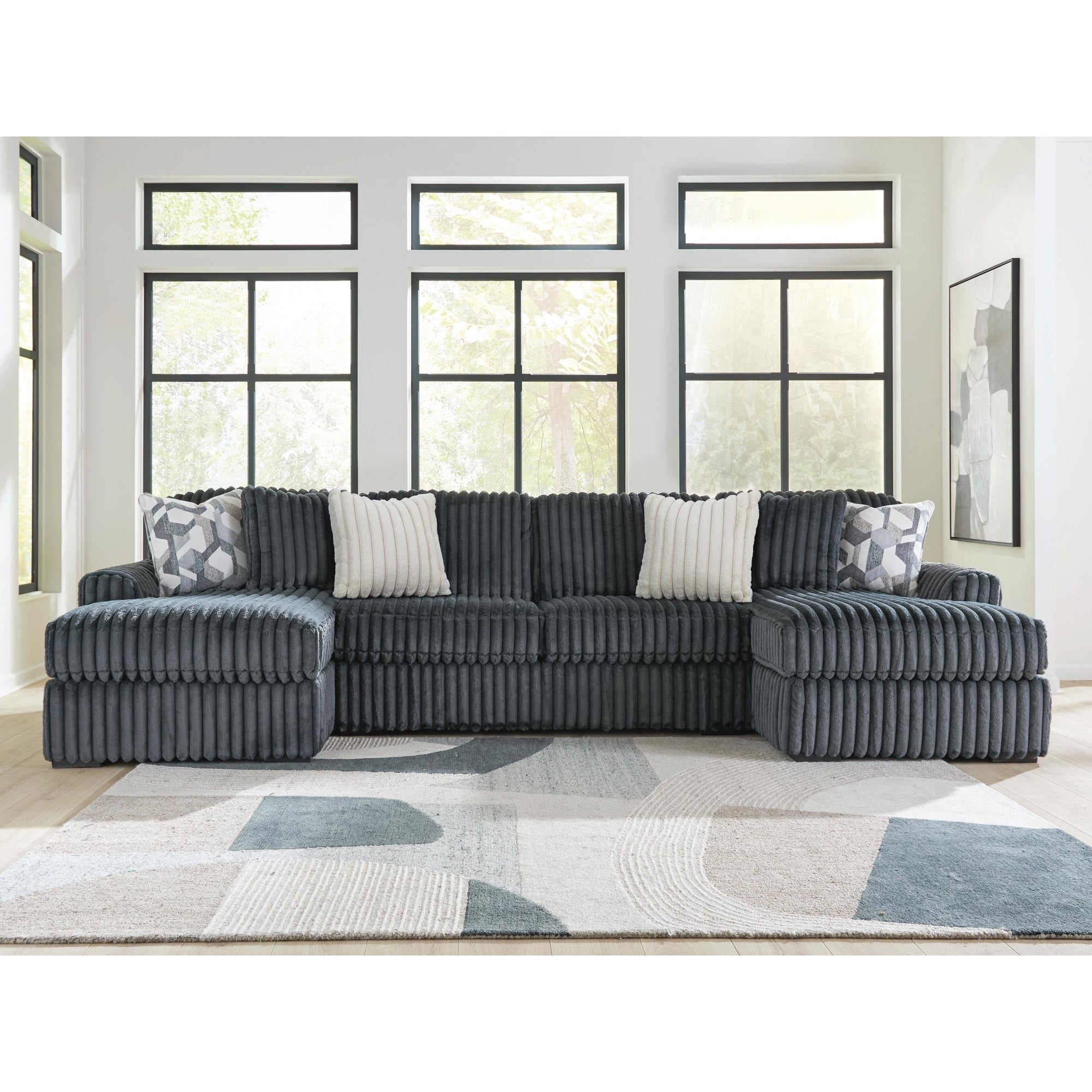 Signature Design By Ashley Midnight Madness Dark Gray 3 Piece Double Chaise Sectional 150 W X 65 D X 40 H