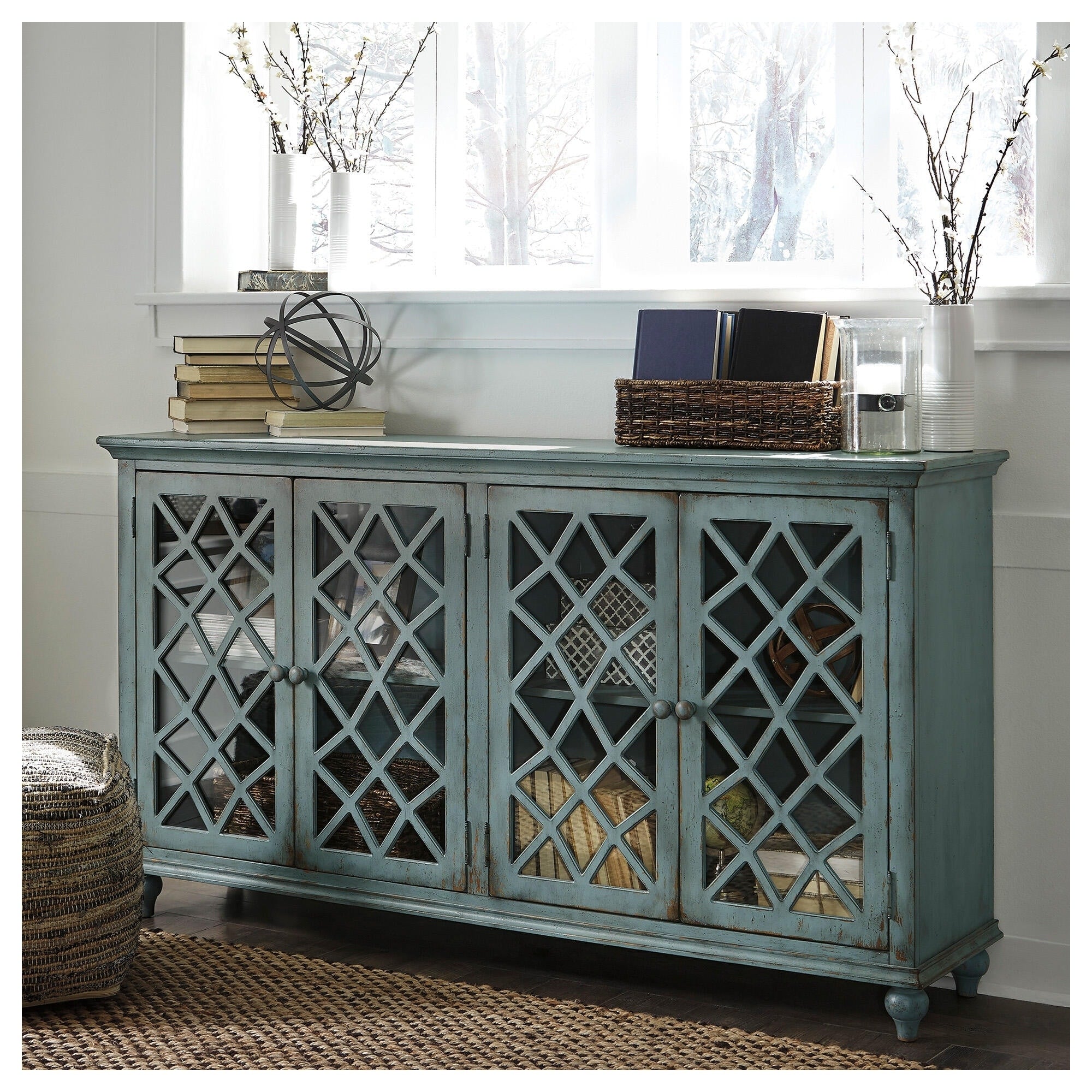 Signature Design By Ashley Mirimyn Antique Teal Accent Cabinet