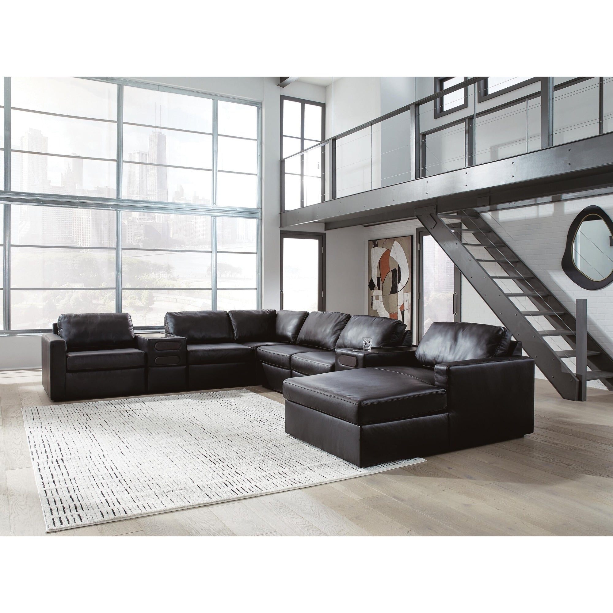 Signature Design By Ashley Modmax Ii Black 8 Piece Sectional With Chaise And Audio Consoles