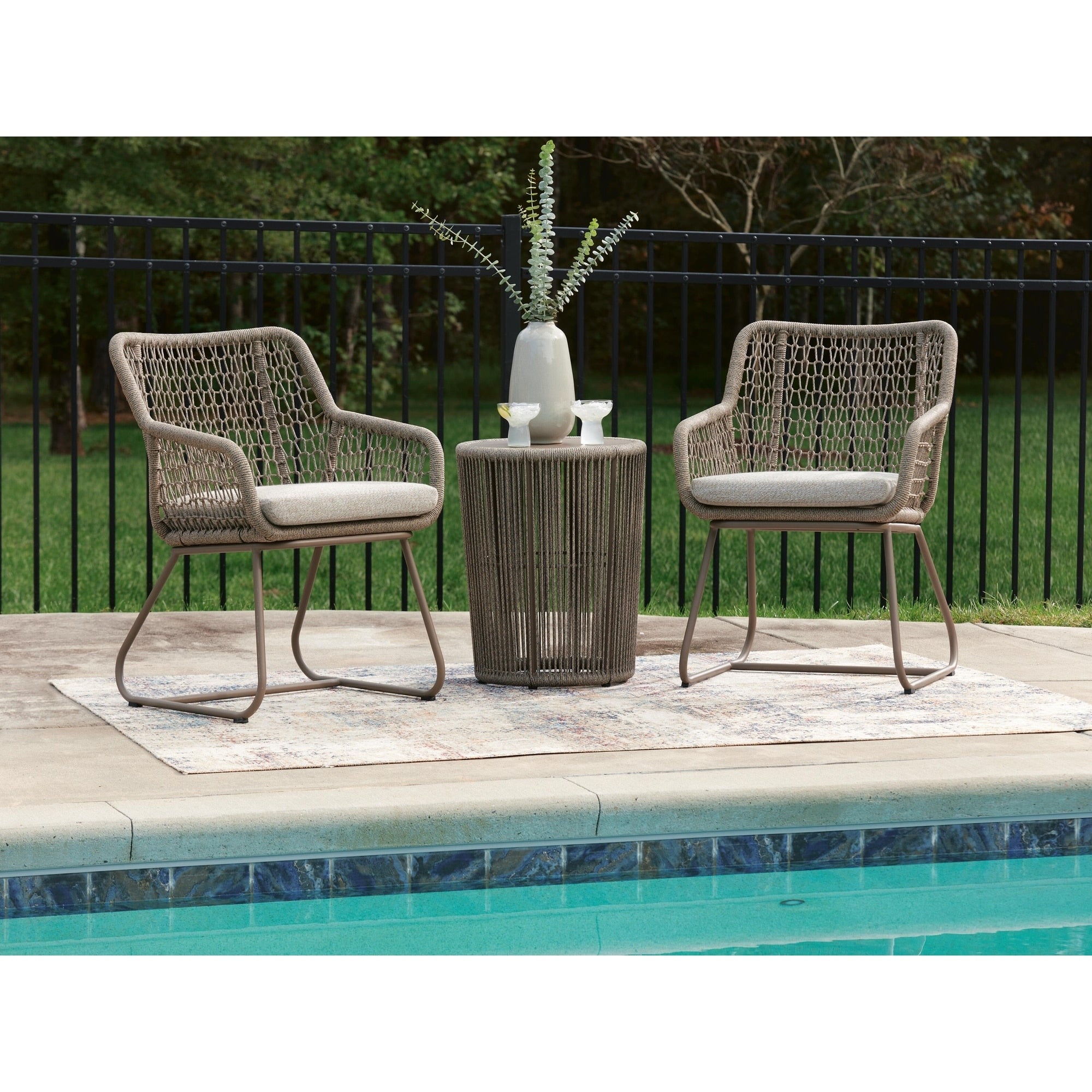 Signature Design By Ashley Monarch Heights Beige Outdoor Table And 2 Chairs 18 W X 18 D X 22 H