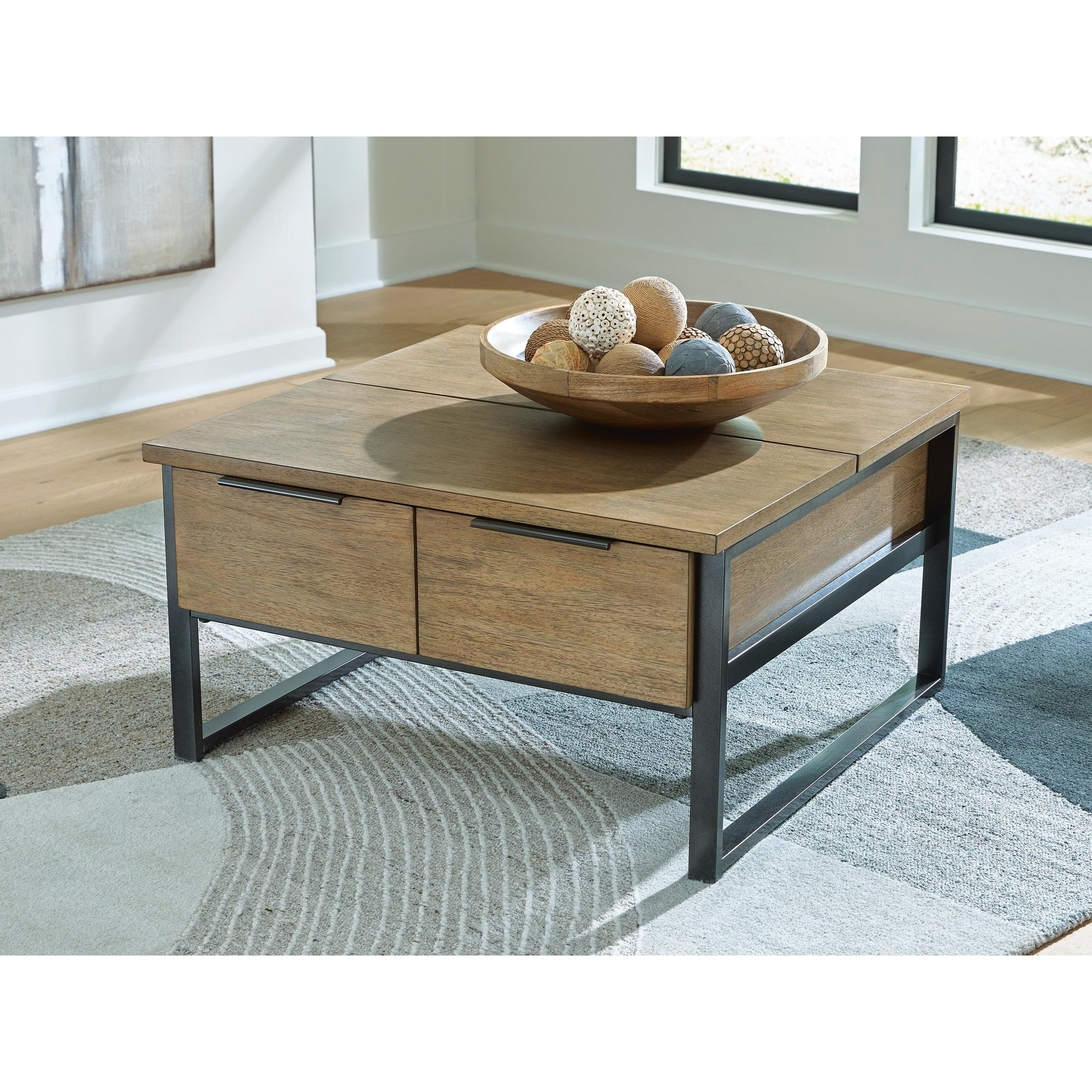 Signature Design By Ashley Montia Light Brown Gray Lift Top Coffee Table 36 W X 36 D X 20 H