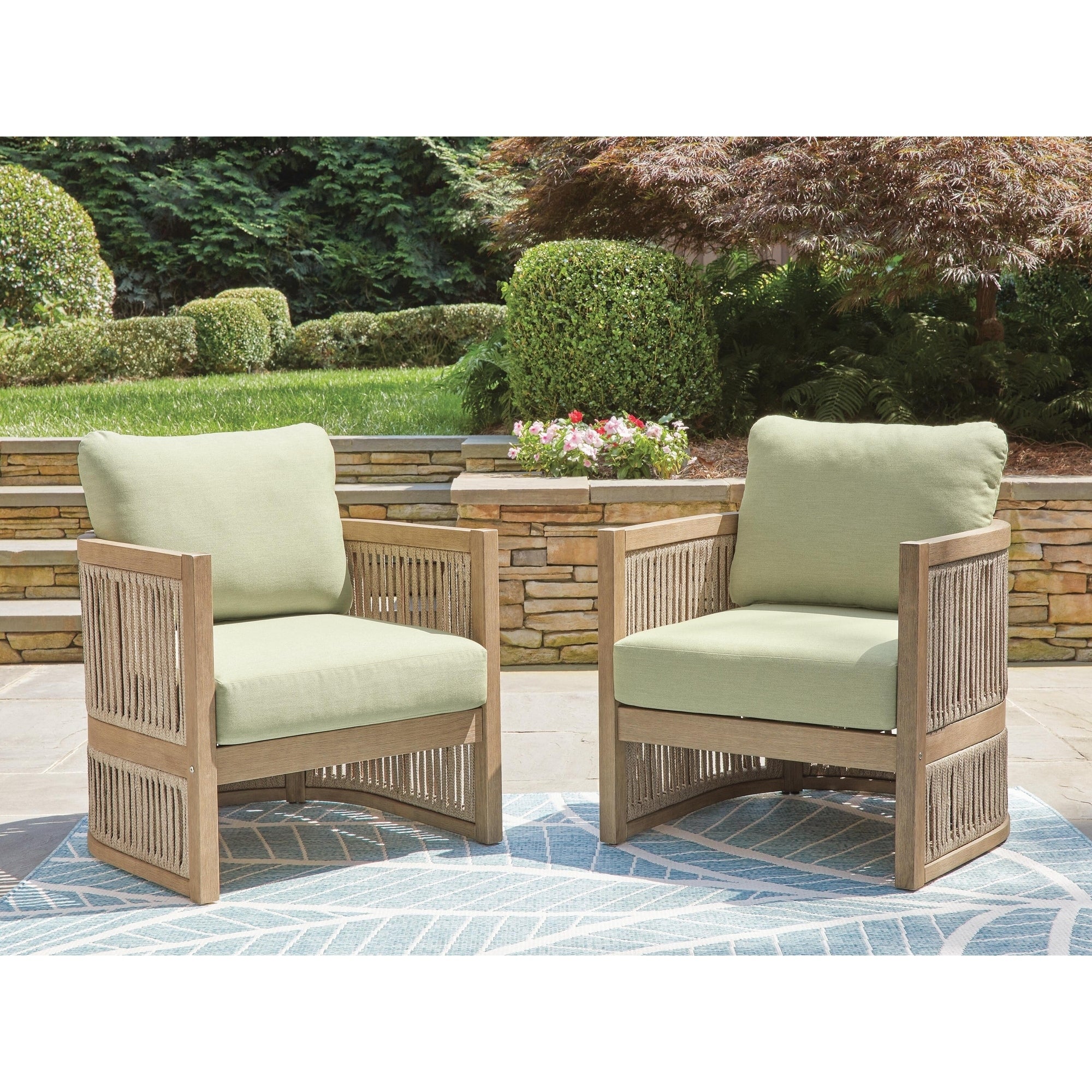 Signature Design By Ashley Moondance Green Brown Outdoor Lounge Chair Set Of 2 28 W X 30 D X 35 H
