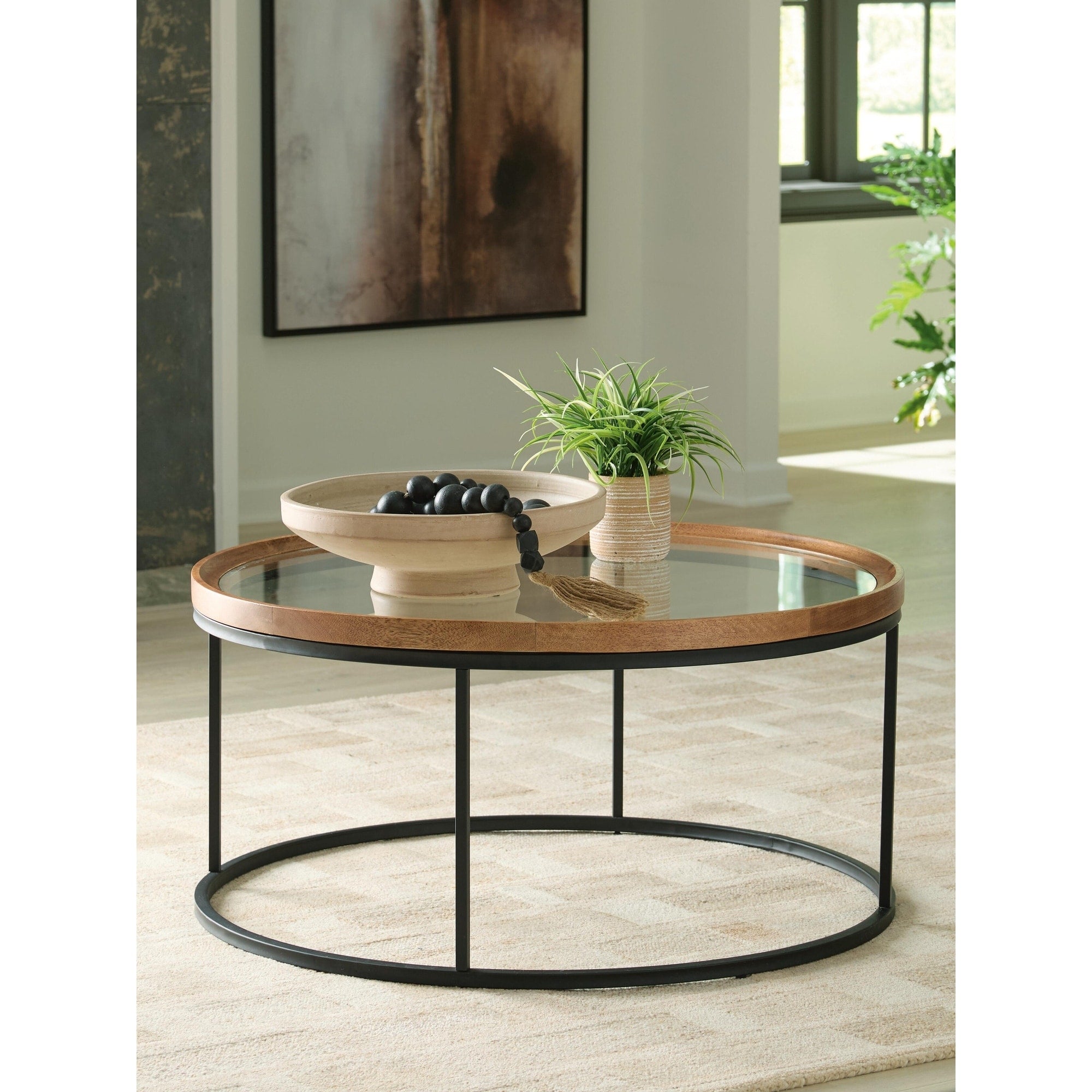 Signature Design By Ashley Noraluna Medium Brown Black Coffee Table 38 W X 38 D X 18 H