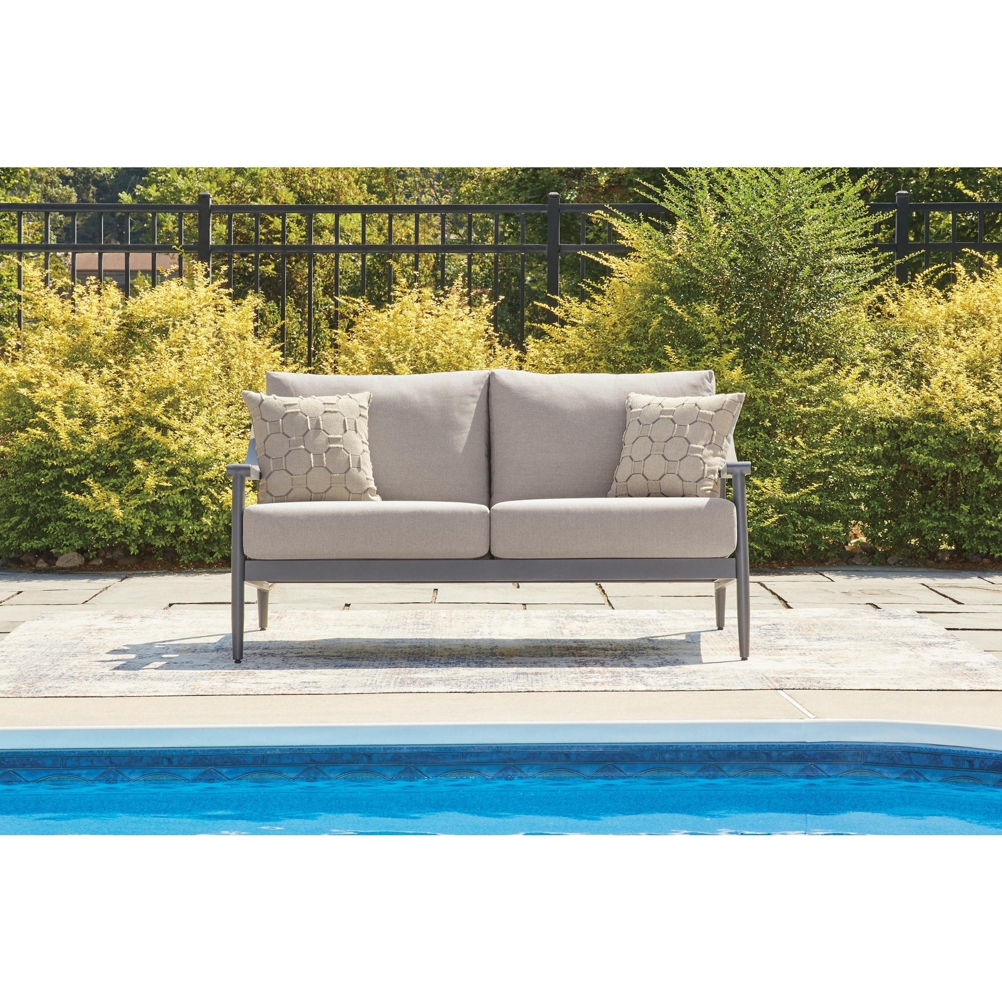Signature Design By Ashley North Island Gray Outdoor Loveseat With Cushion