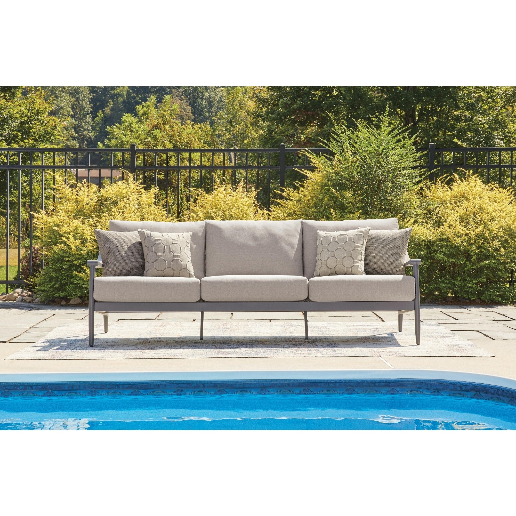 Signature Design By Ashley North Island Gray Outdoor Sofa With Cushion