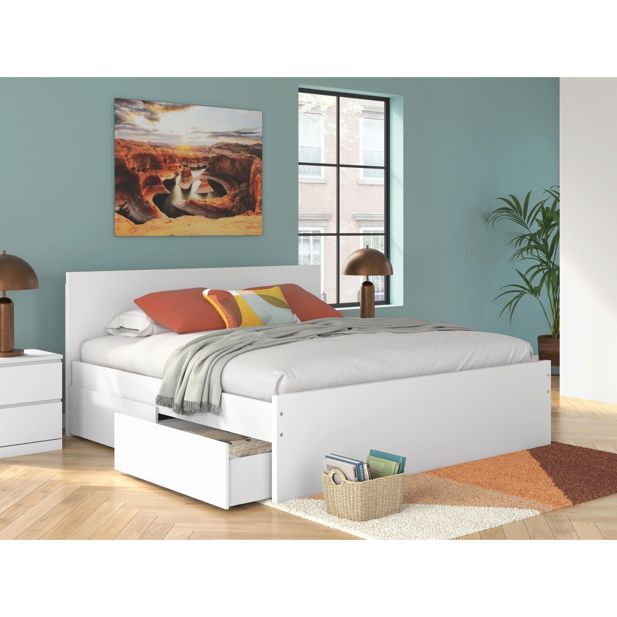Signature Design By Ashley Onita White Platform Bed With 1 Side Storage