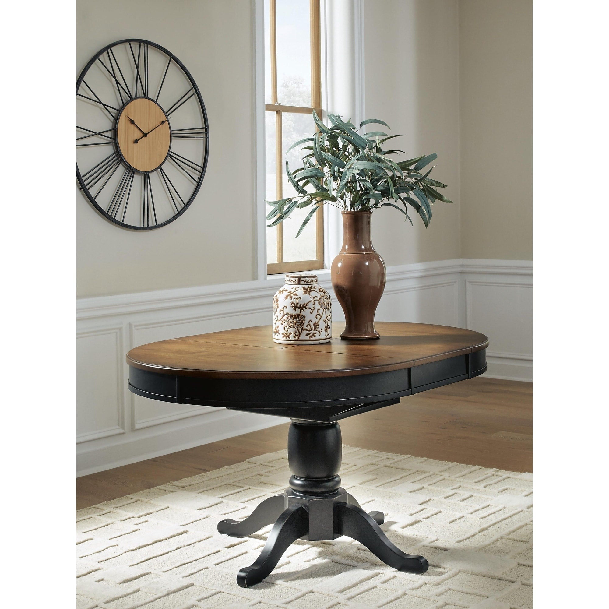 Signature Design By Ashley Phillinger Black Brown Dining Butterfly Extension Table 57 W X 42 D X 30 H
