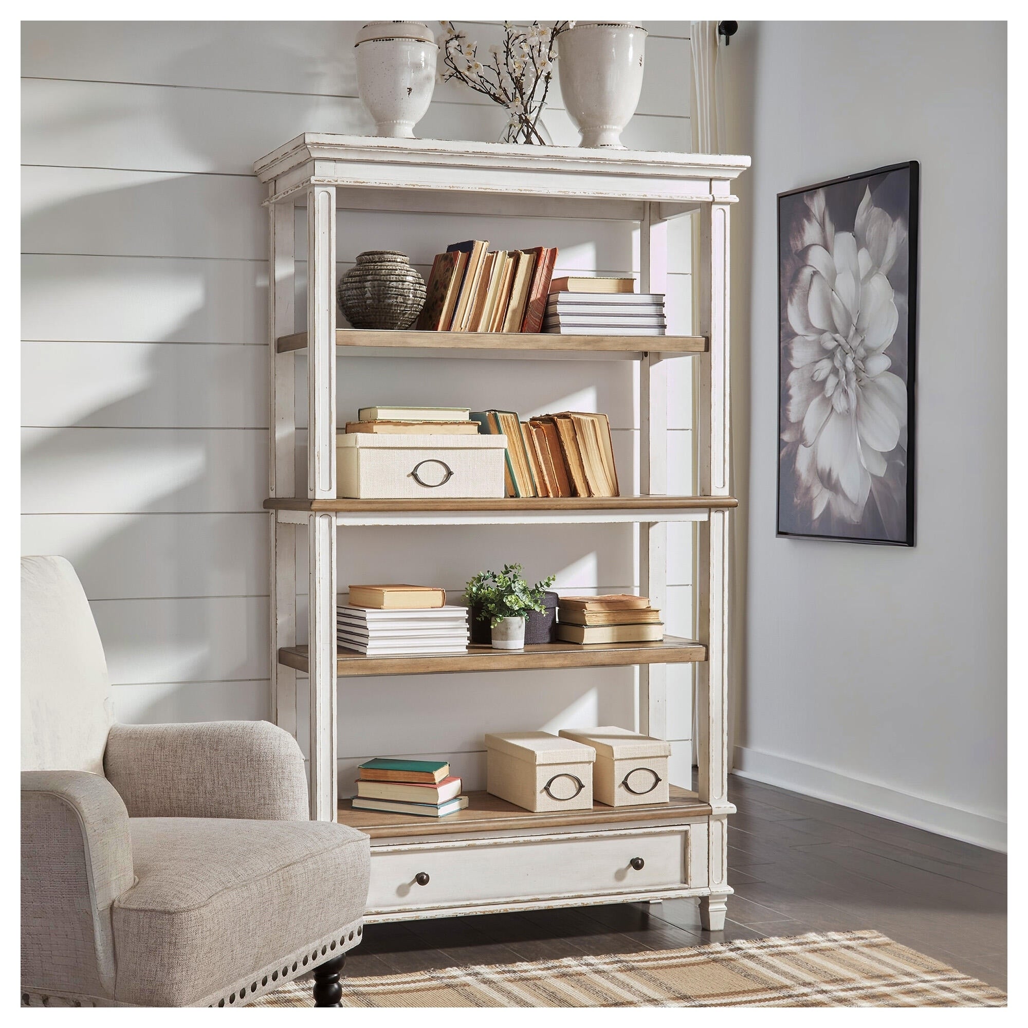 Ashley Furniture Signature Design Realyn Bookcase 3 Fixed Shelves Brown White