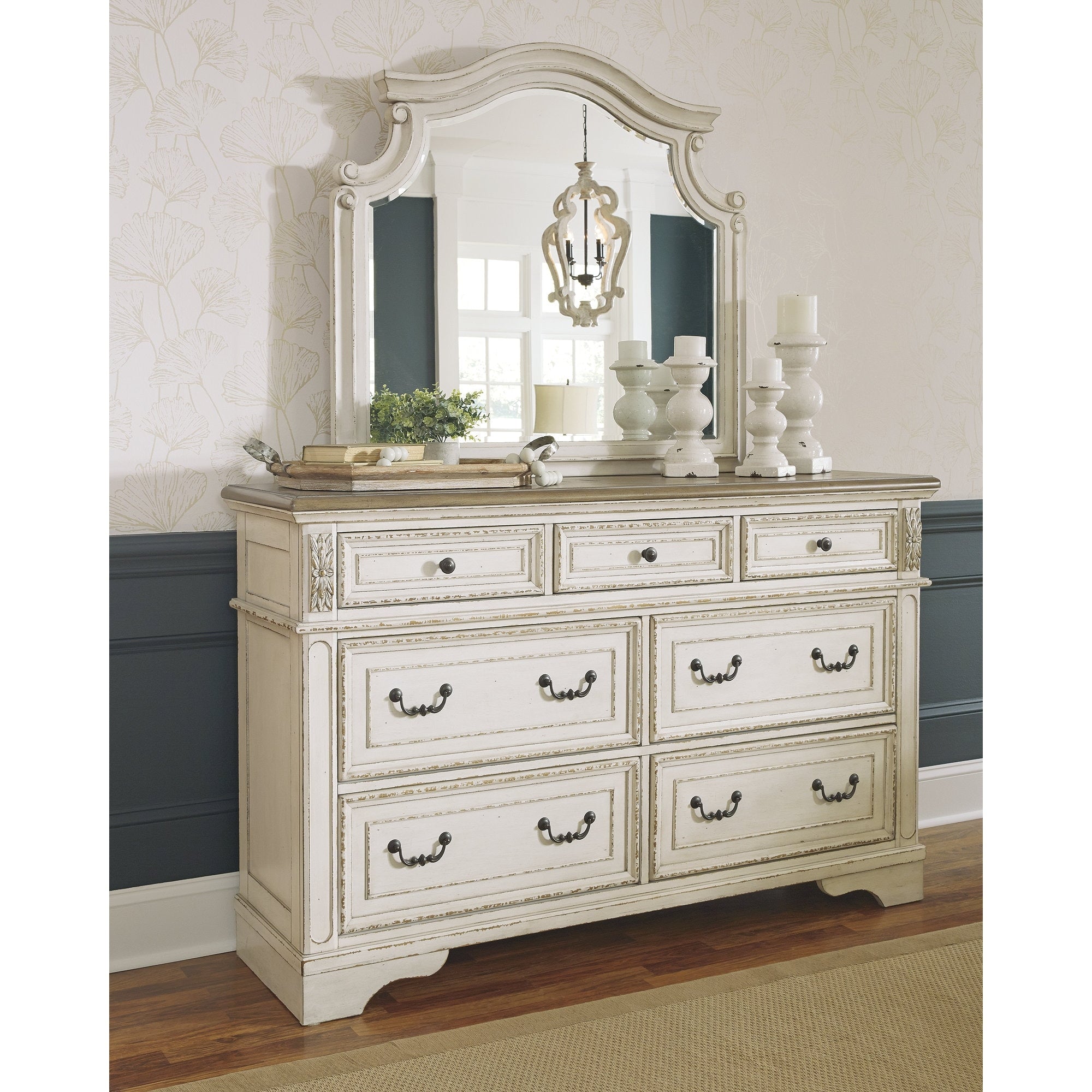 Signature Design By Ashley Realyn Antique White Dresser And Mirror Set