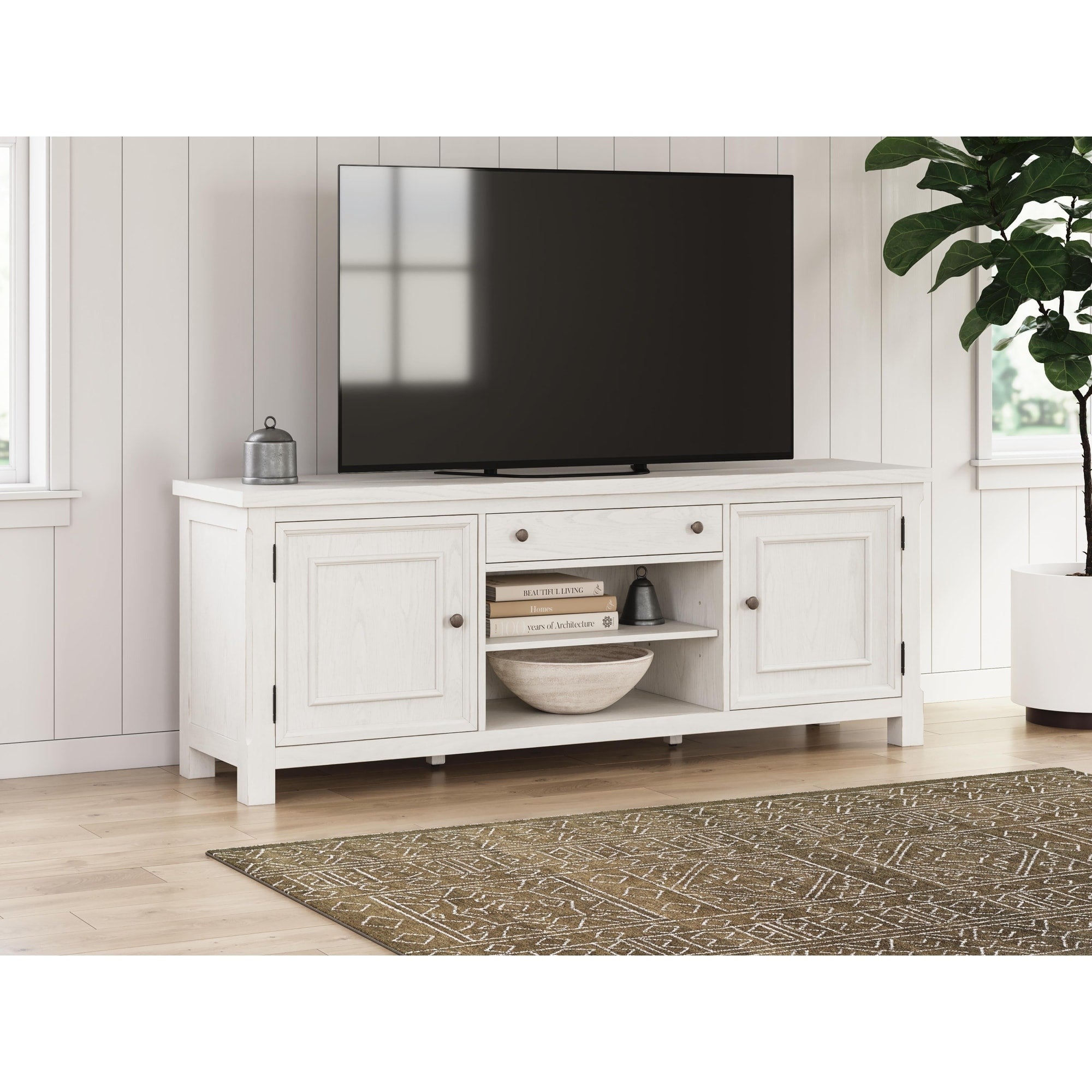 Signature Design By Ashley Robbinsdale Antique White 72 Tv Stand For Tvs Up To 82 72 W X 18 D X 27 H