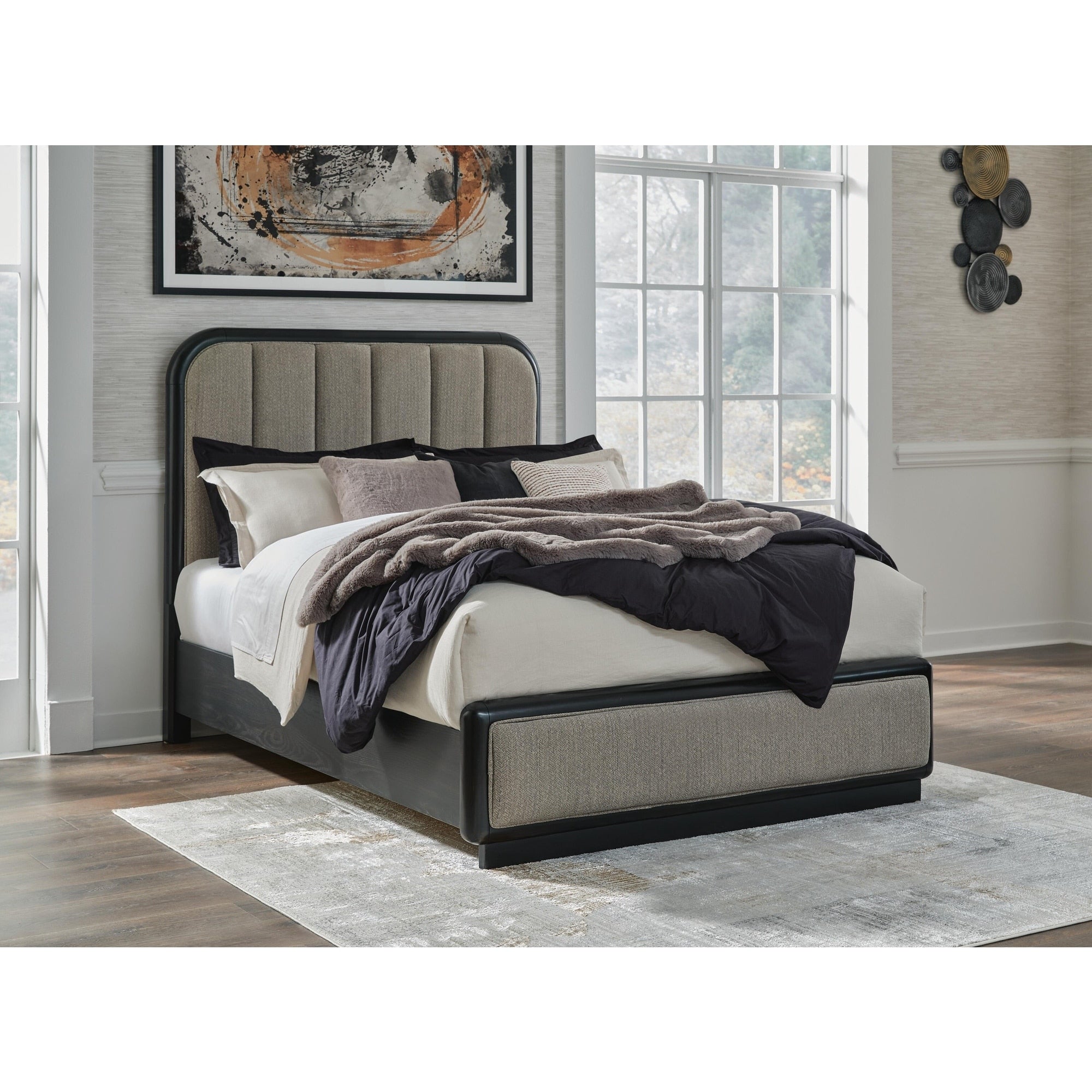 Signature Design By Ashley Rowanbeck Gray Black Queen Upholstered Panel Bed