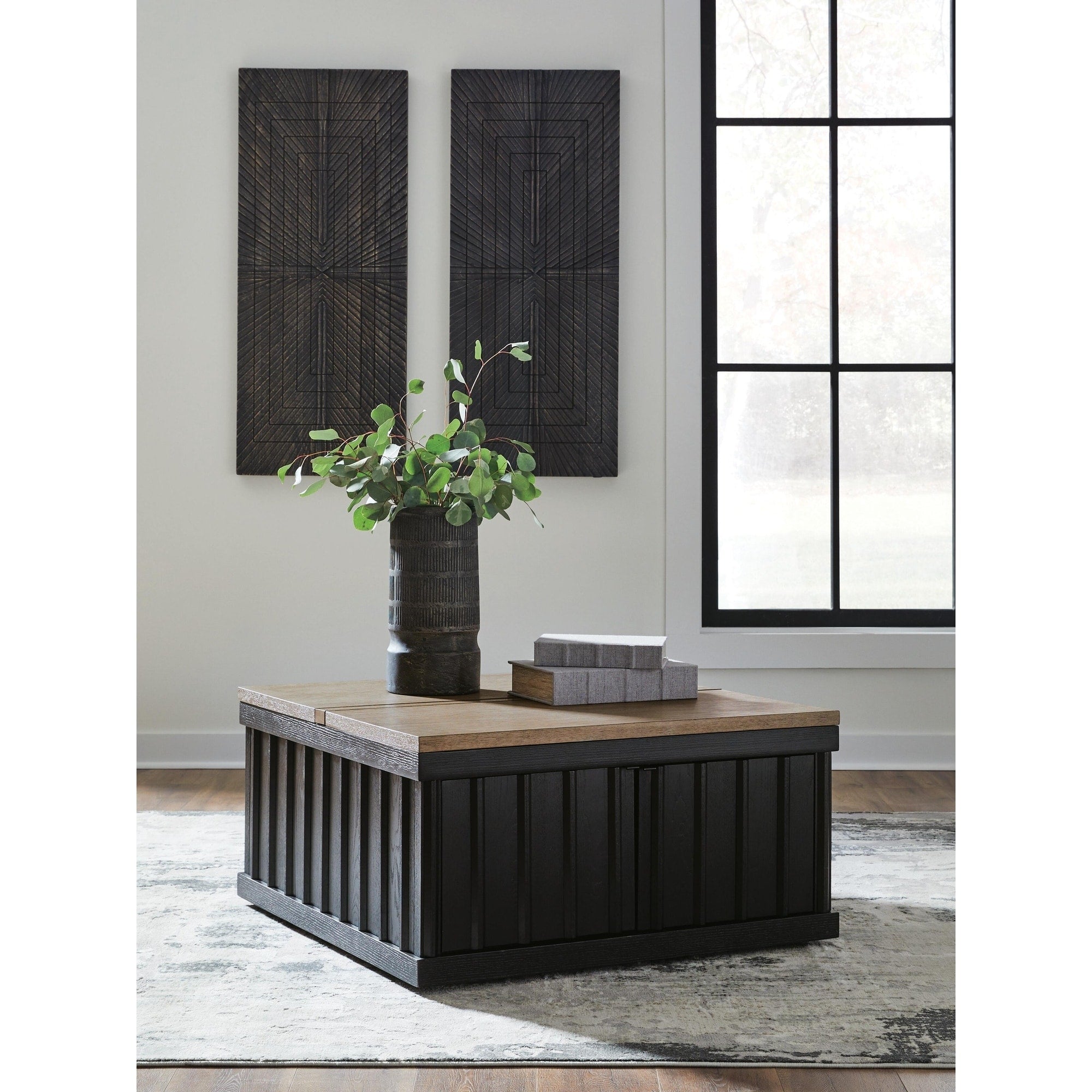 Signature Design By Ashley Rylandyn Black Light Brown Lift Top Coffee Table 36 W X 36 D X 19 H