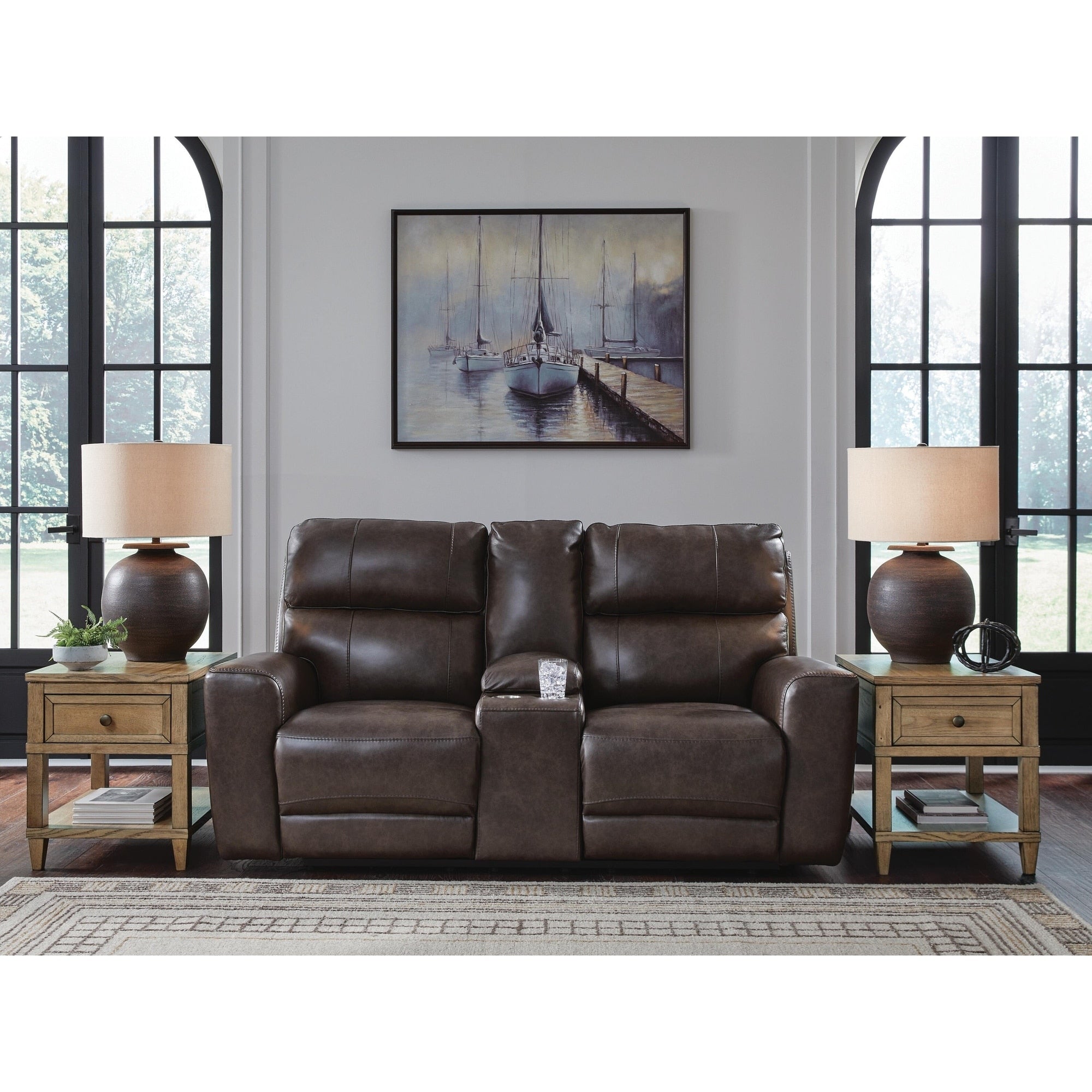Signature Design By Ashley Side Step Brown Power Reclining Loveseat With Console 79 W X 44 D X 43 H