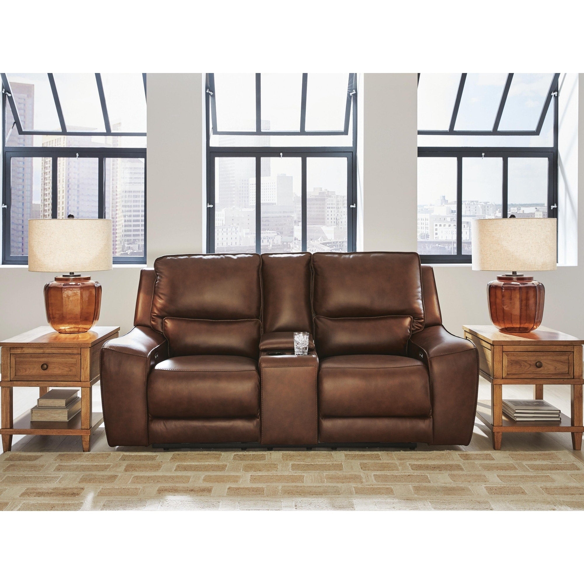 Signature Design By Ashley Spear Hill Dark Brown Power Reclining Loveseat With Console 81 W X 43 D X 42 H