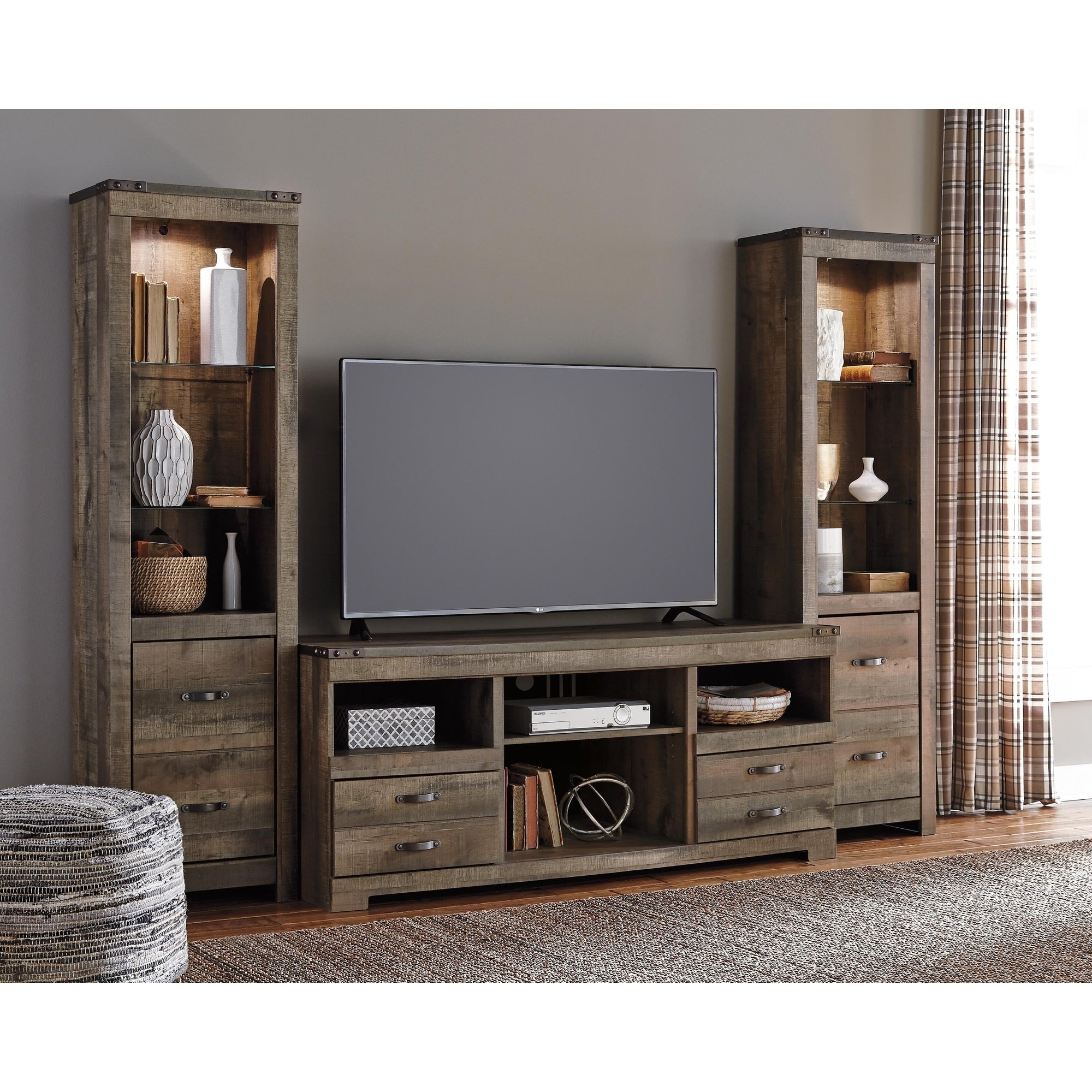 Signature Design By Ashley Trinell Brown 3 Piece Entertainment Center For Tvs Up To 72 104.5 W X 20.75 D X 73.25 H