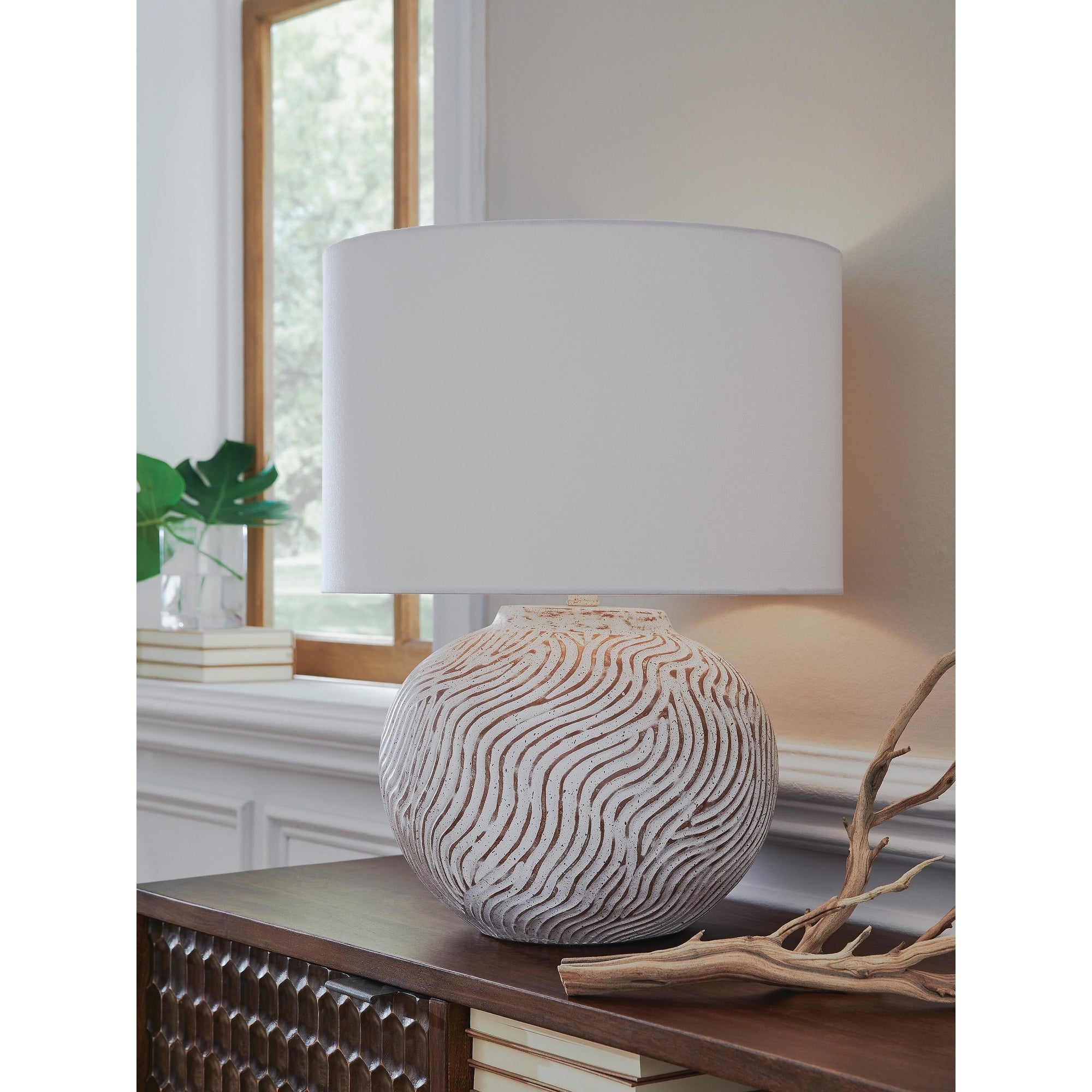 Signature Design By Ashley Vien Distressed White Table Lamp 18 W X 18 D X 24 H
