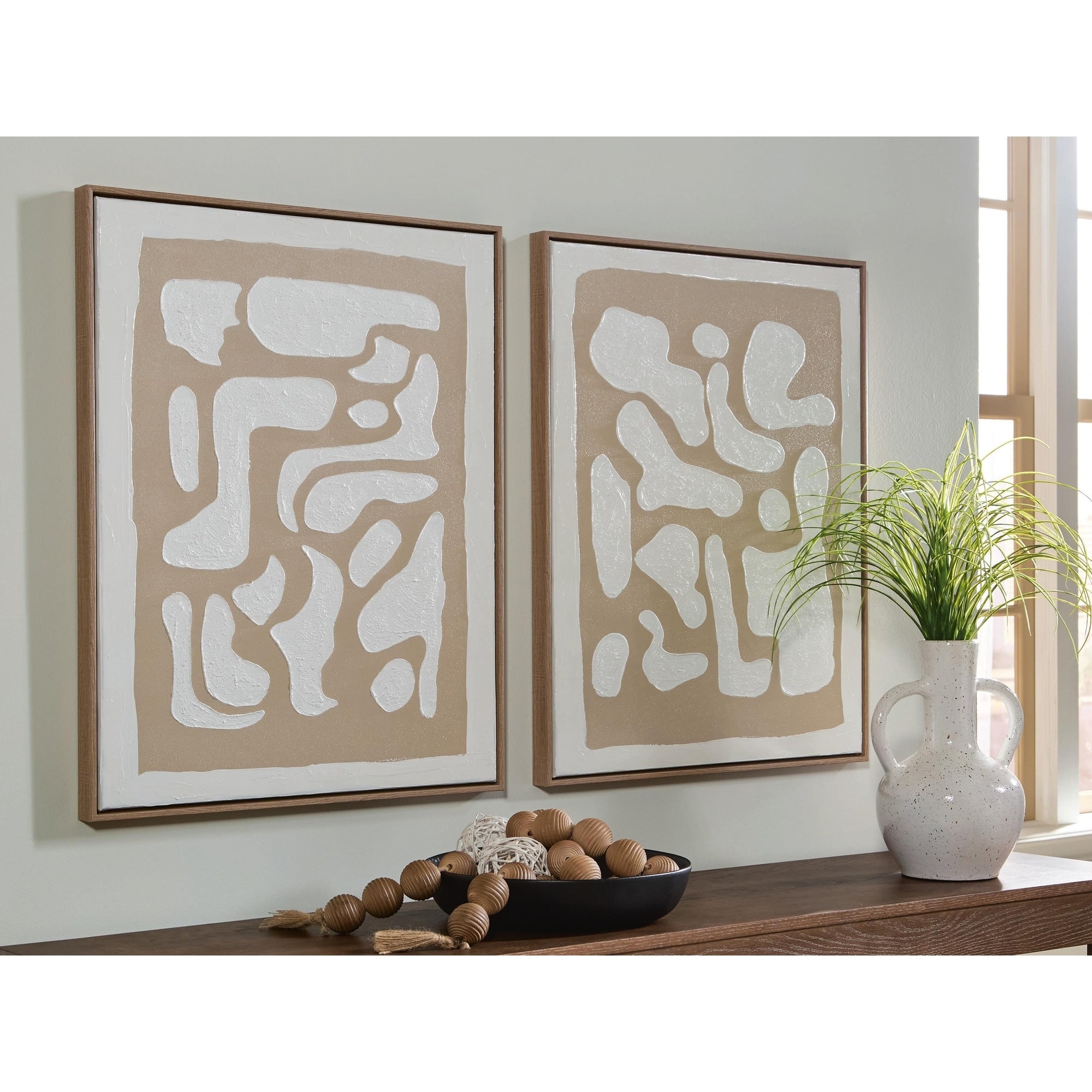 Signature Design By Ashley Waldett Beige White Wall Art Set Of 2