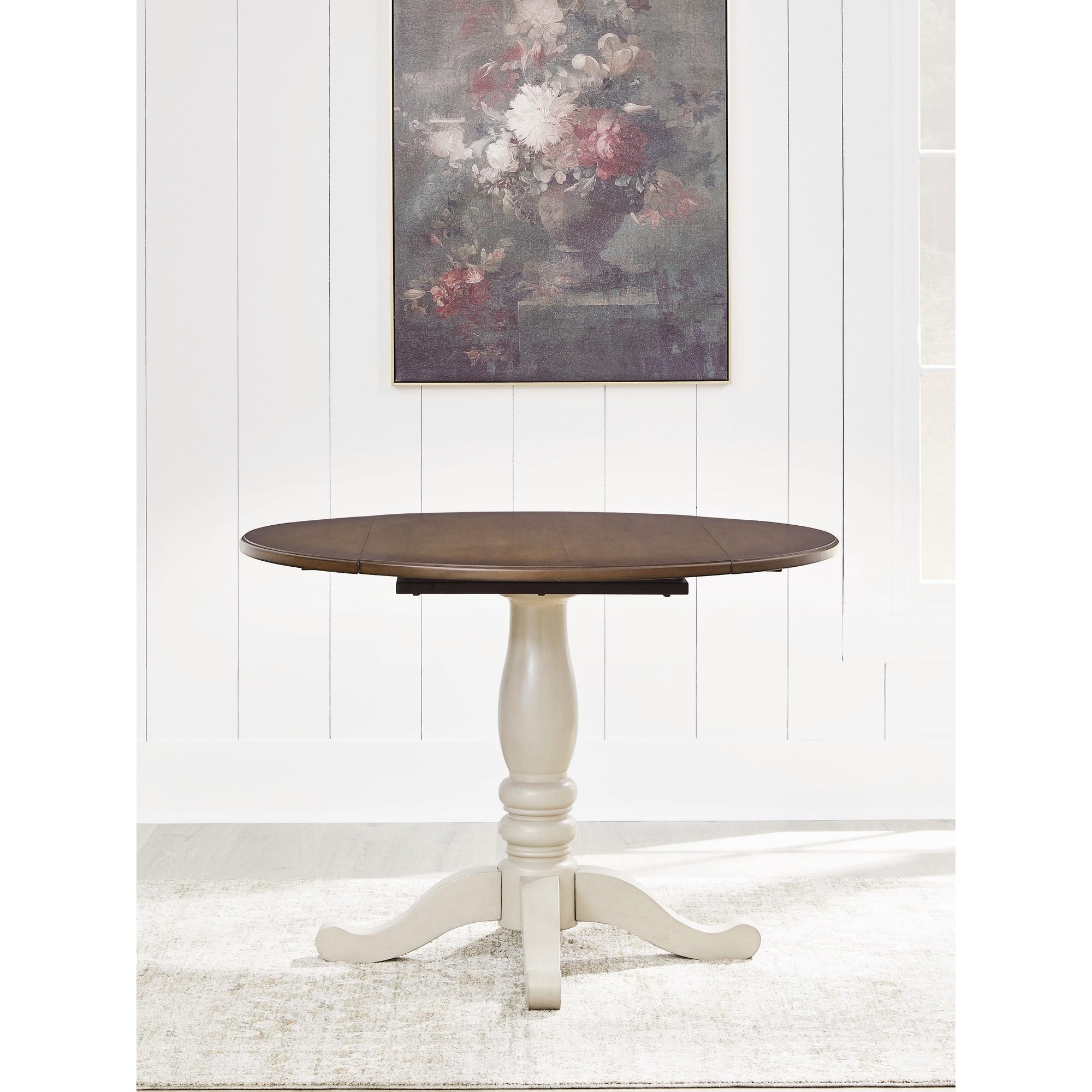 Signature Design By Ashley Waverun Antique White Brown Dining Drop Leaf Table 42 W X 42 D X 30 H