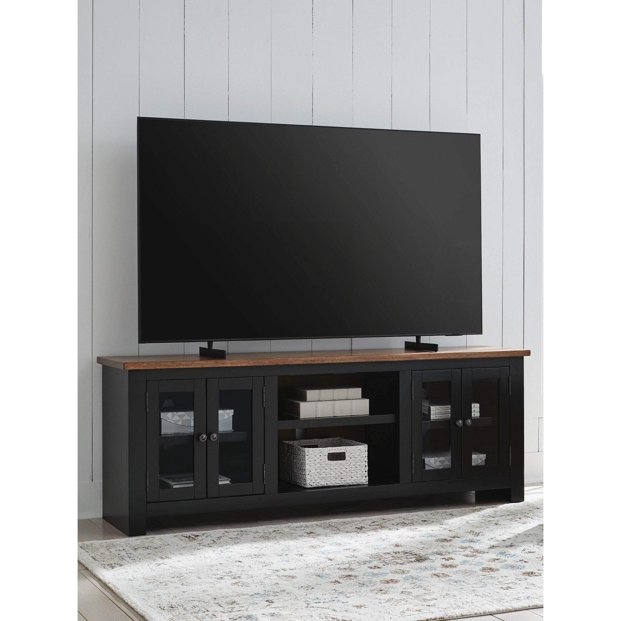 Signature Design By Ashley Wildenauer Black Brown 76 Tv Stand For Tvs Up To 87 76 W X 18 D X 28 H
