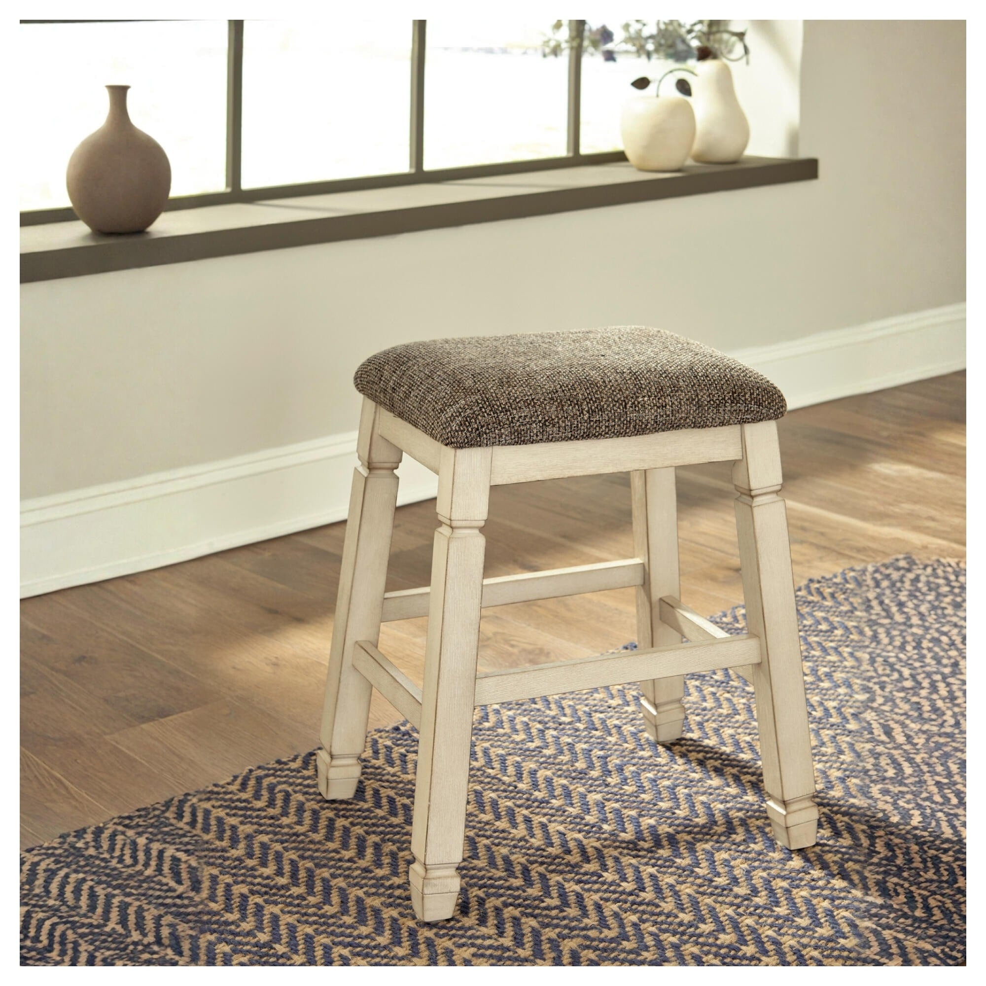 The Gray Barn Willow Cottage Antique White Upholstered Stool Set Of 2