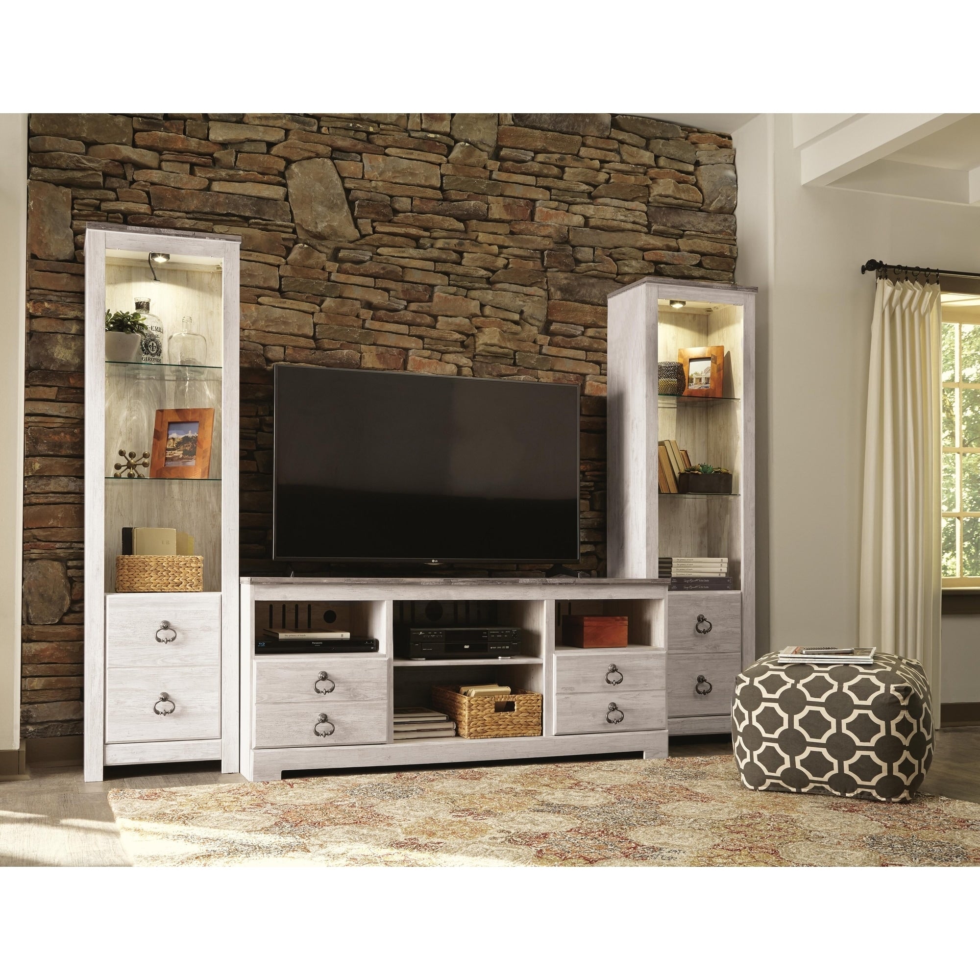 Signature Design By Ashley Willowton Whitewash 3 Piece Entertainment Center For Tvs Up To 72 103.5 W X 19.25 D X 73.25 H
