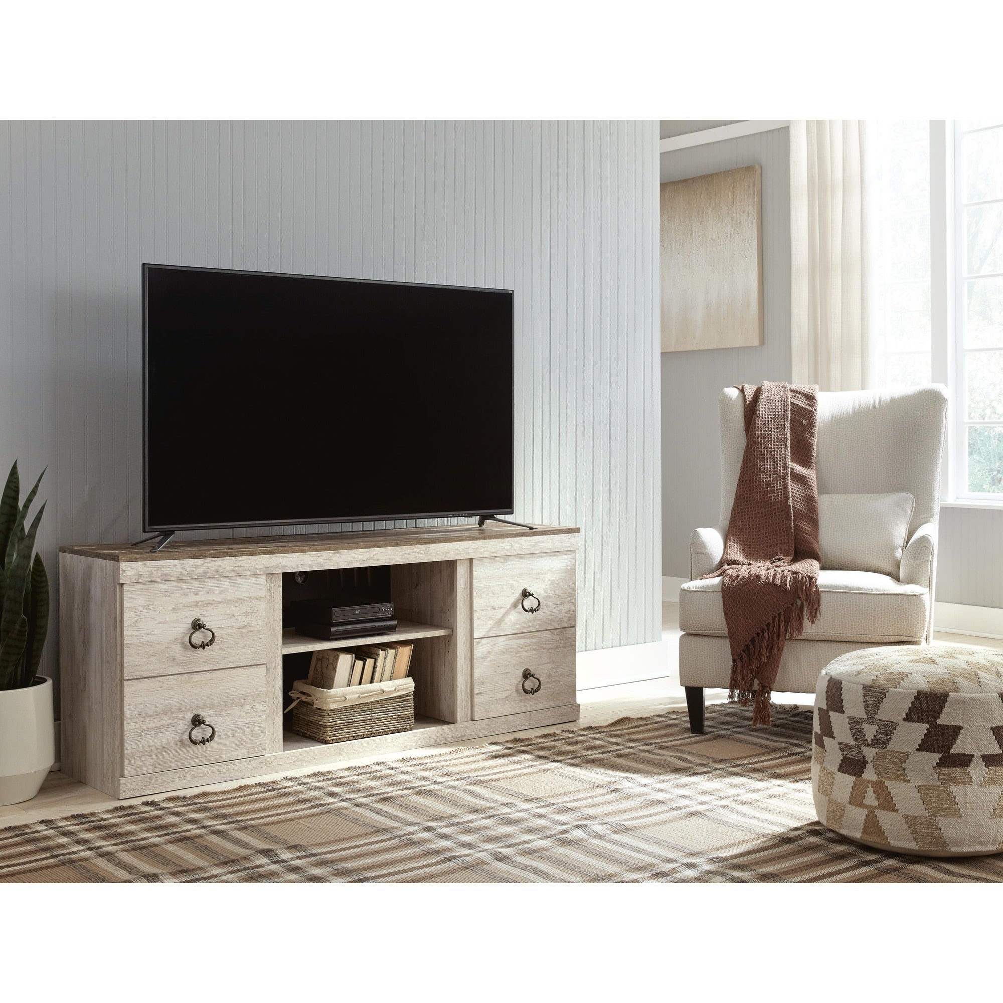 Willowton Casual Large Tv Stand W Fireplace Option White