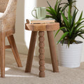 Sihu Acacia Wood Multipurpose Accent Stool Sculptural End Table With Bobbin Tripod Base For Living Room Or Bedroom