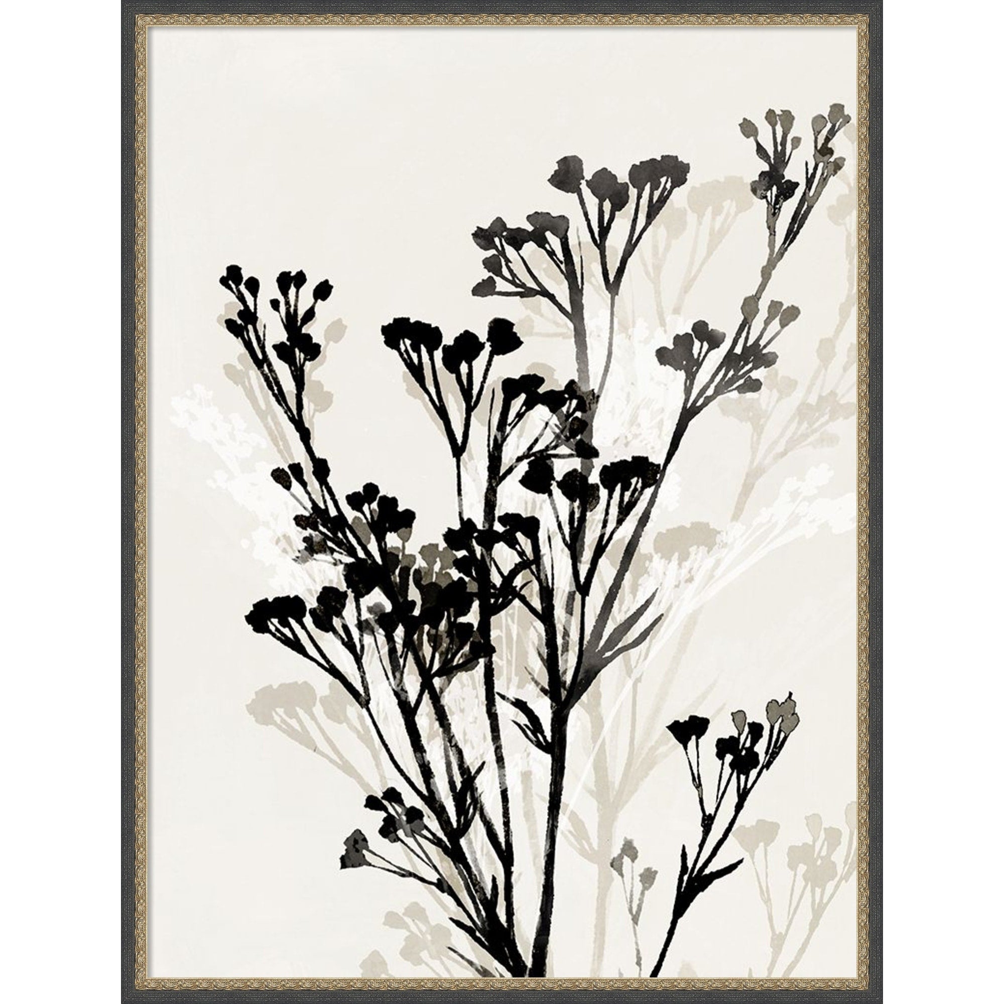 Silhouettes Of Delicate Blooms Ii By Aria K Framed Mounted Canvas Wall Art Print