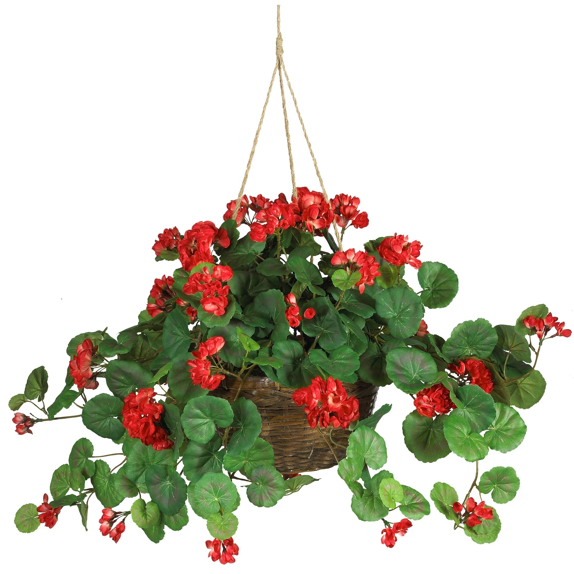Nearly Natural Geranium Silk Plant Artificial Soil And Wicker Hanging Basket