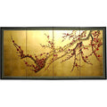 Handmade Silk And Wood 18 Inch Plum Tree On Gold Leaf Wall Hanging China
