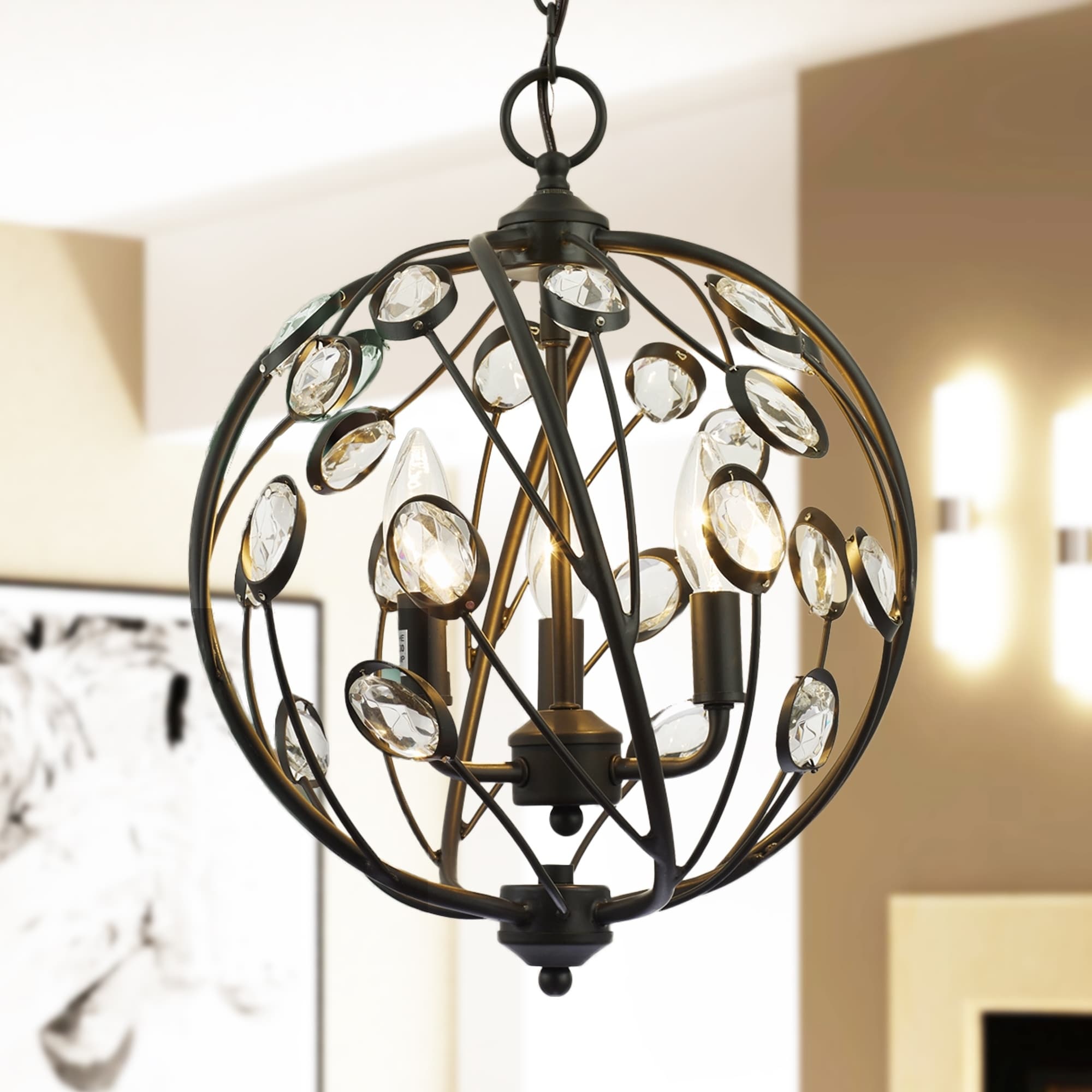 Silmin Oil Rubbed Bronze 3 Light Crystal Globe Chandelier Lighting