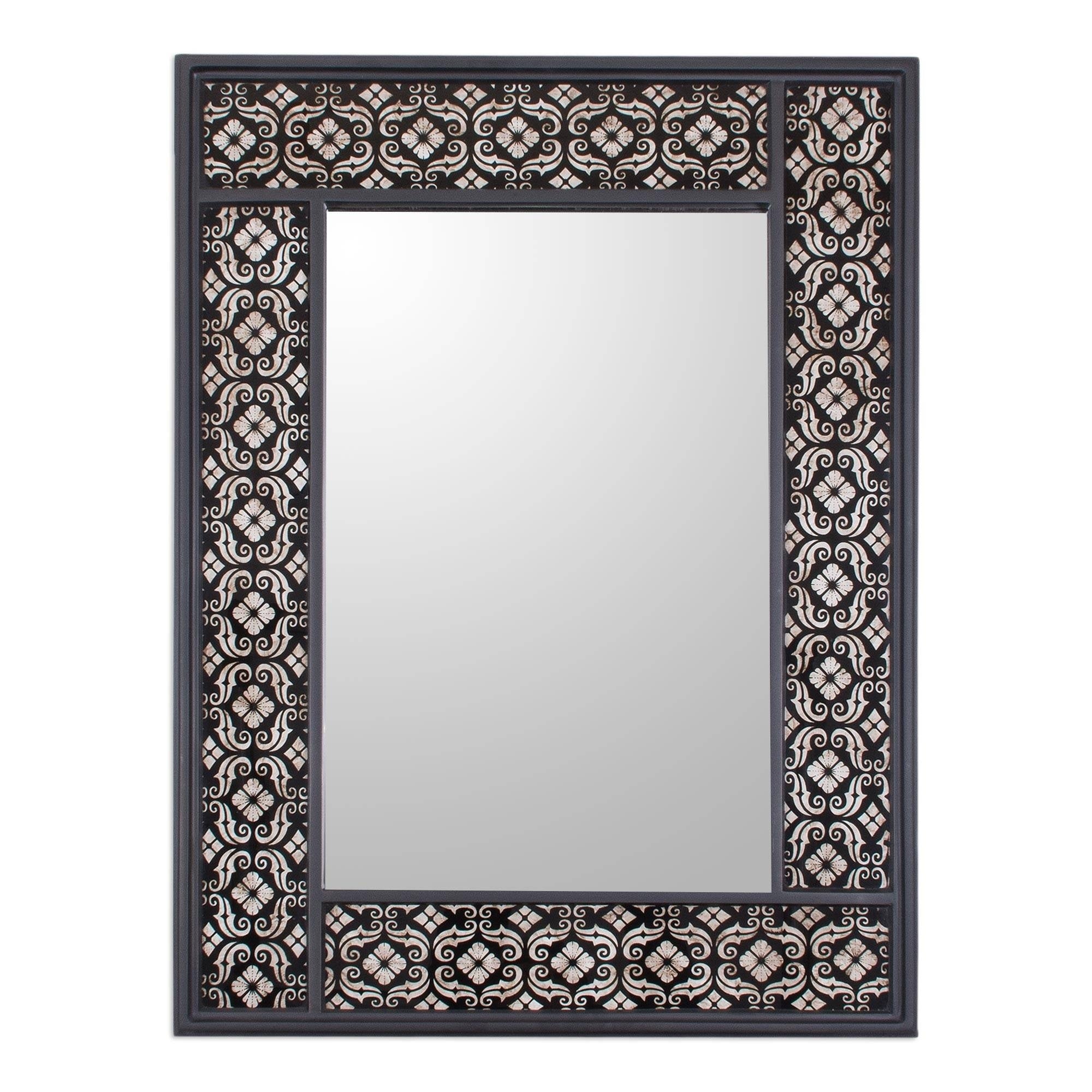 Silver Blossoms Handmade Artisan Designer Reverse Painted Glass Floral Black Hallway Bedroom Bathroo