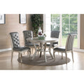 Silver Finish 5Pc Dining Set Under Table Shelf Upholstered Chairs