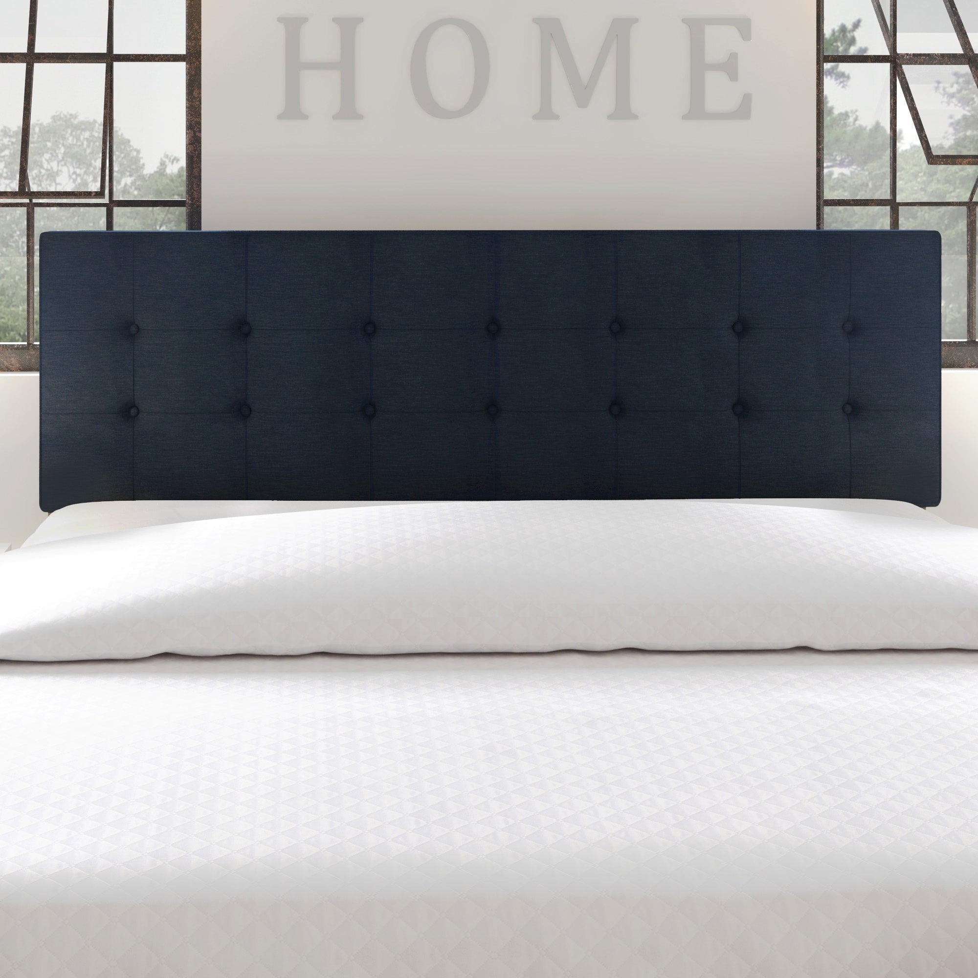 Porch Den Hyperion Navy Blue Tufted Fabric Headboard